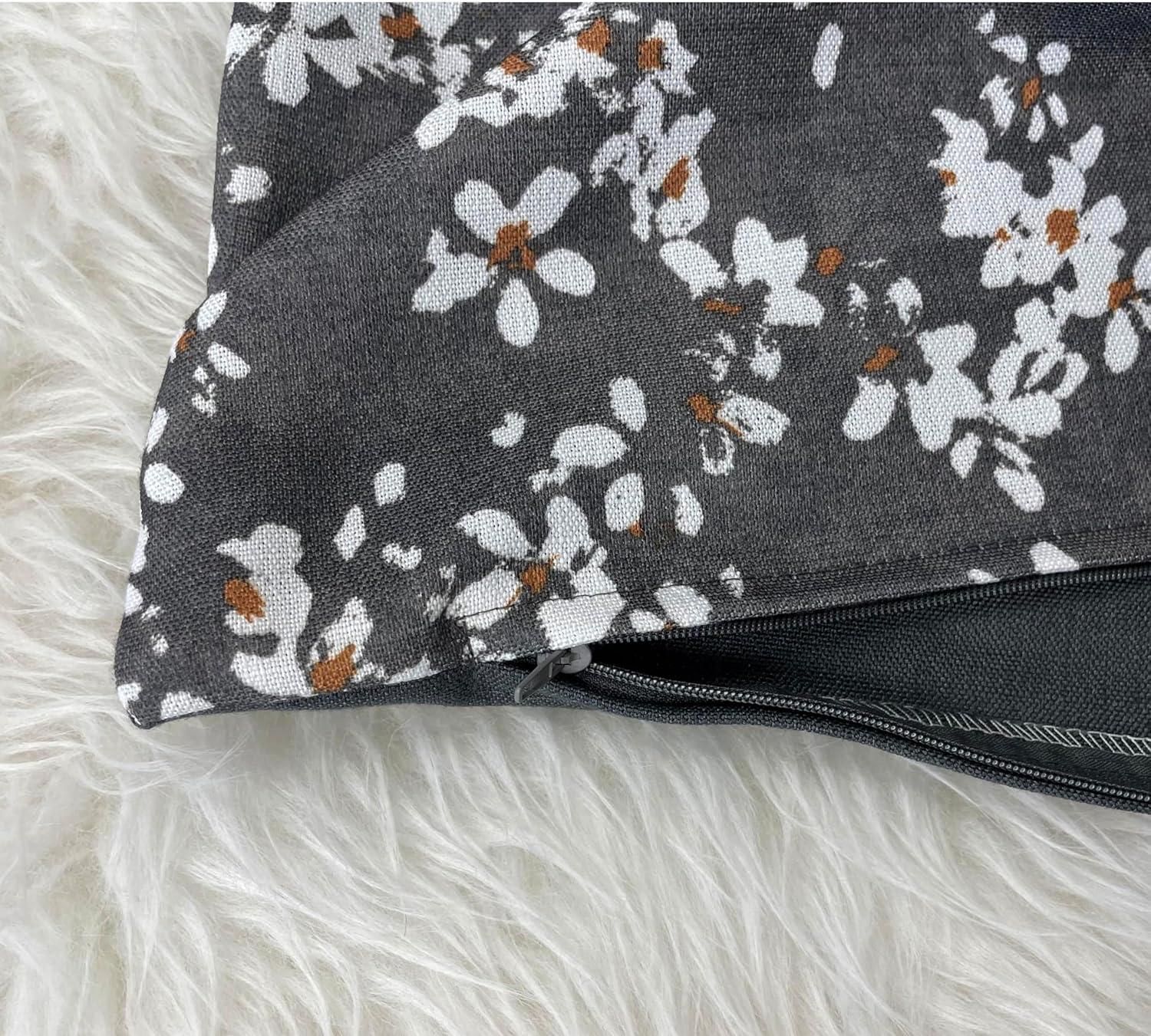 Aiking Set of 2 Printed 14 x 26 inch Decorative Throw Pillow Covers, Blooms Steel Grey