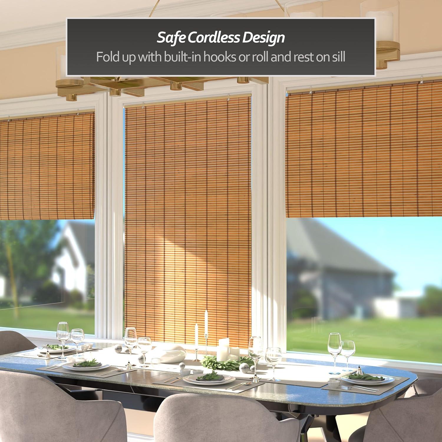 Oriental Furniture Burnt Bamboo Cordless Window Shade - Two-tone Honey 36" W