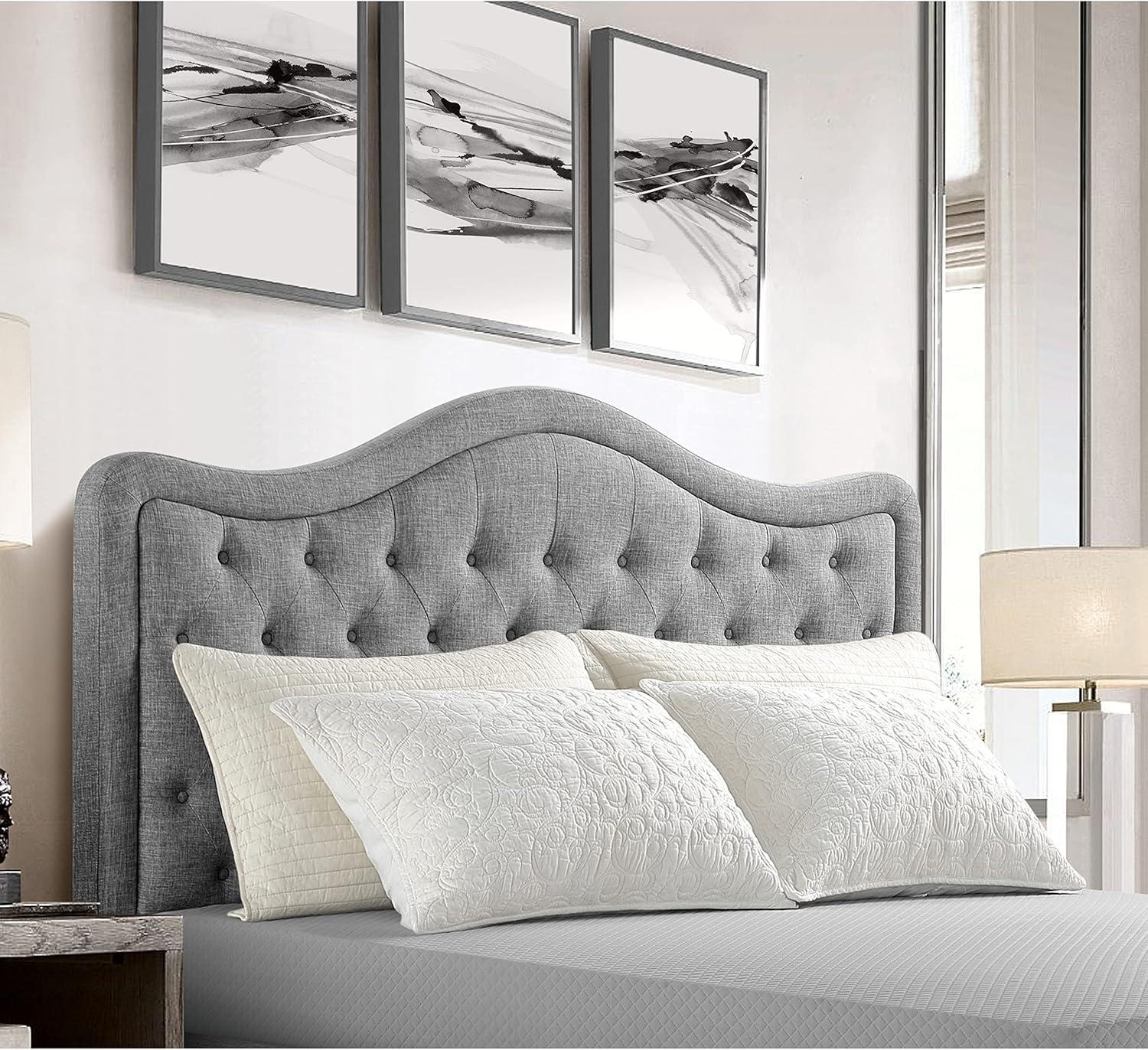Rosevera Givana Upholstered Tufted Headboard with Adjustable Height for Bedroom, King, Linen Gray