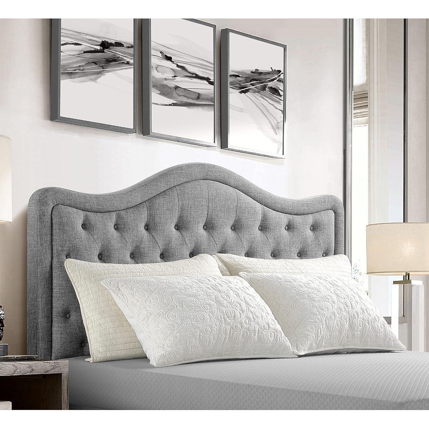 Rosevera Givana Upholstered Tufted Headboard with Adjustable Height for Bedroom, King, Linen Gray
