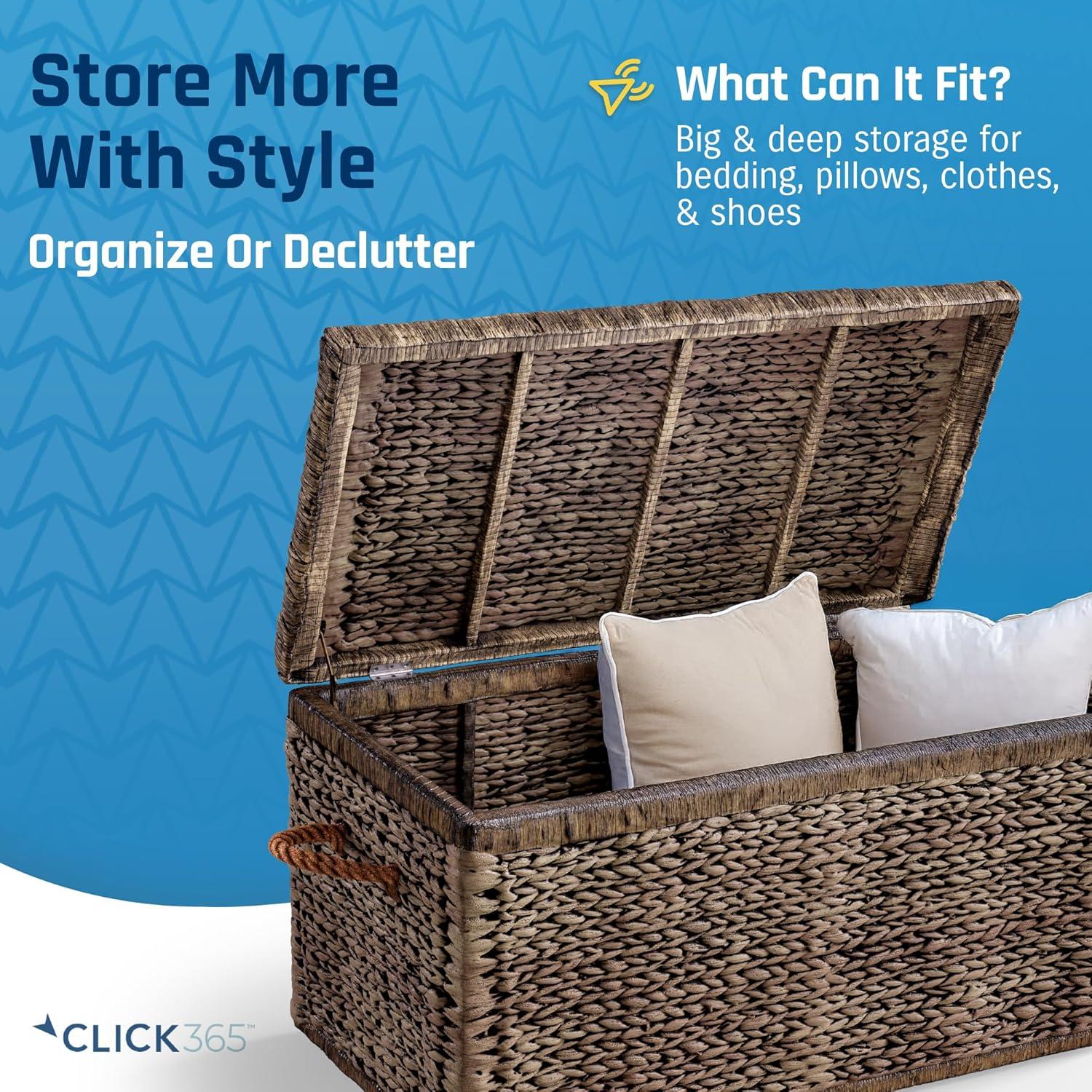 ClickDecor Farmhouse Wicker Trunk Rustic: Metal Frame, Hinged Lid, No Assembly, 66lb Capacity