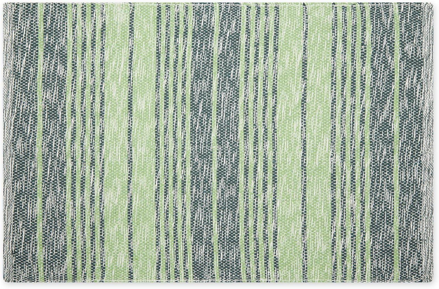 Variegated Hunter Green Stripe Handwoven Recycled Yarn Rug 2x3 Ft