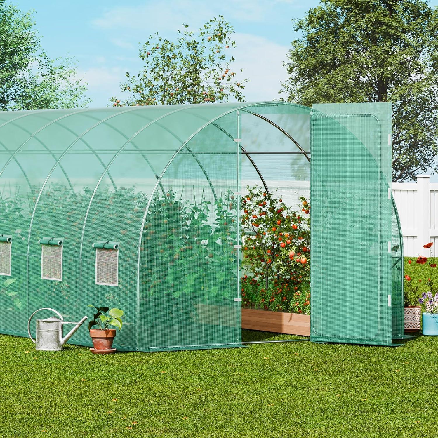 Large Green PE Walk-In Tunnel Greenhouse with Galvanized Steel Frame