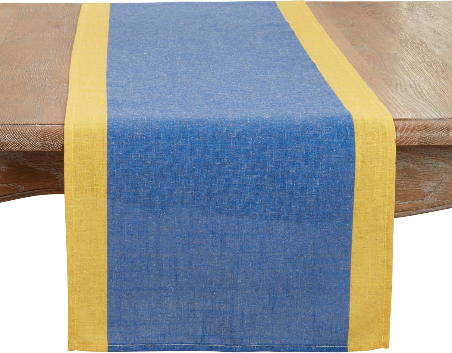 Saro Lifestyle Color Block Border Table Runner, Blue, 16"x72"