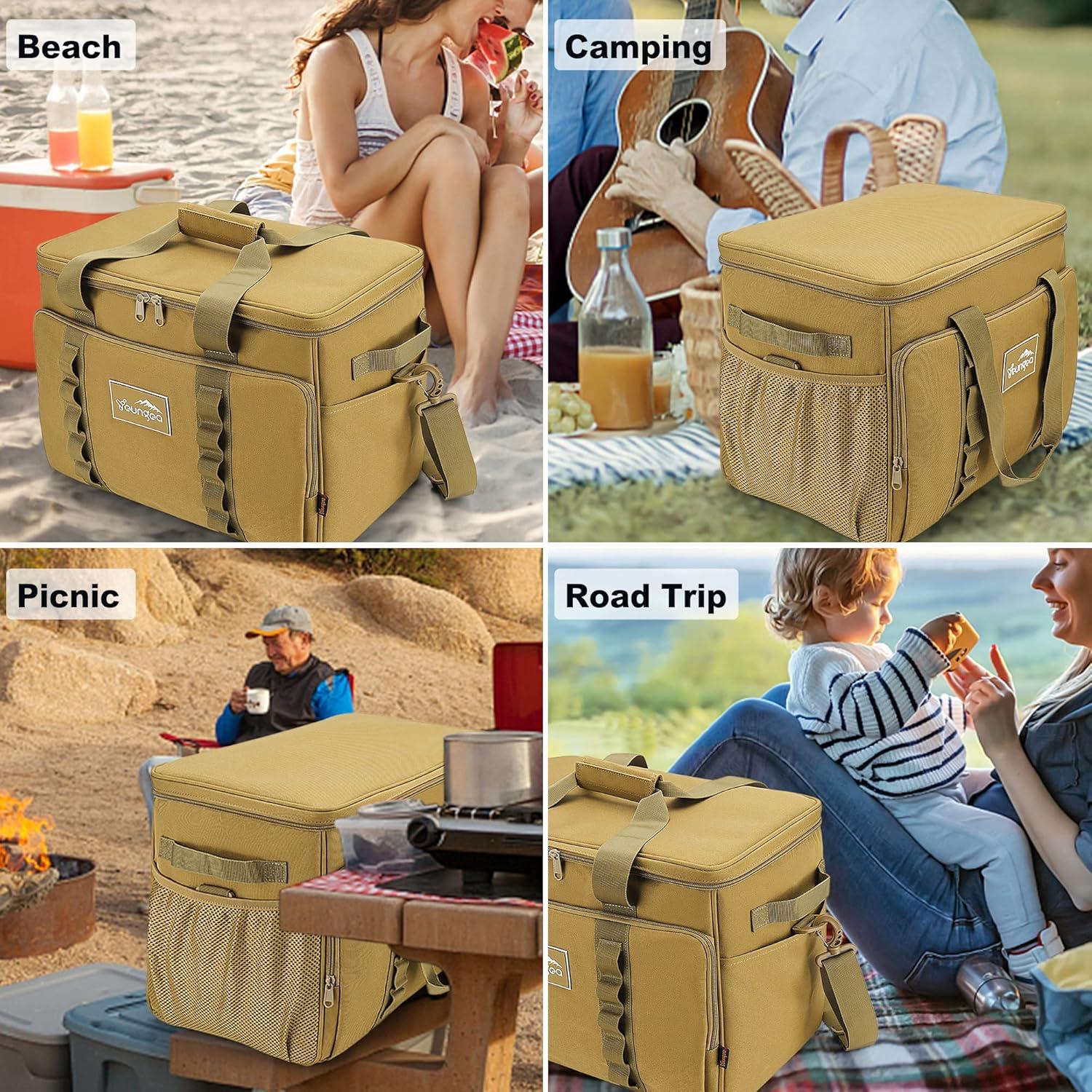 Large 32L Brown Insulated Cooler Bag with Adjustable Strap