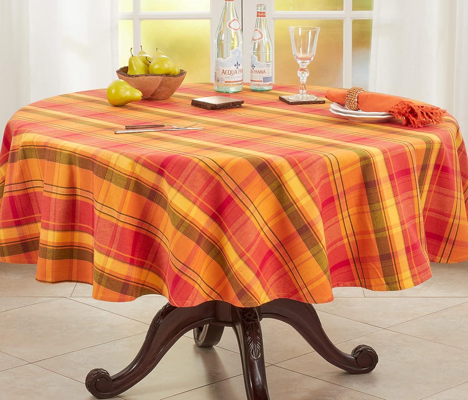 Harvest Table Linens Plaid 100% Cotton Round Tablecloth