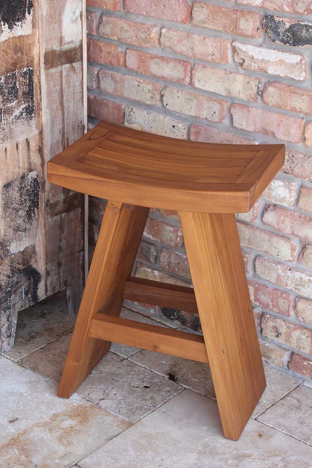 24" Tall Teak Wood Asian-Style Counter Stool