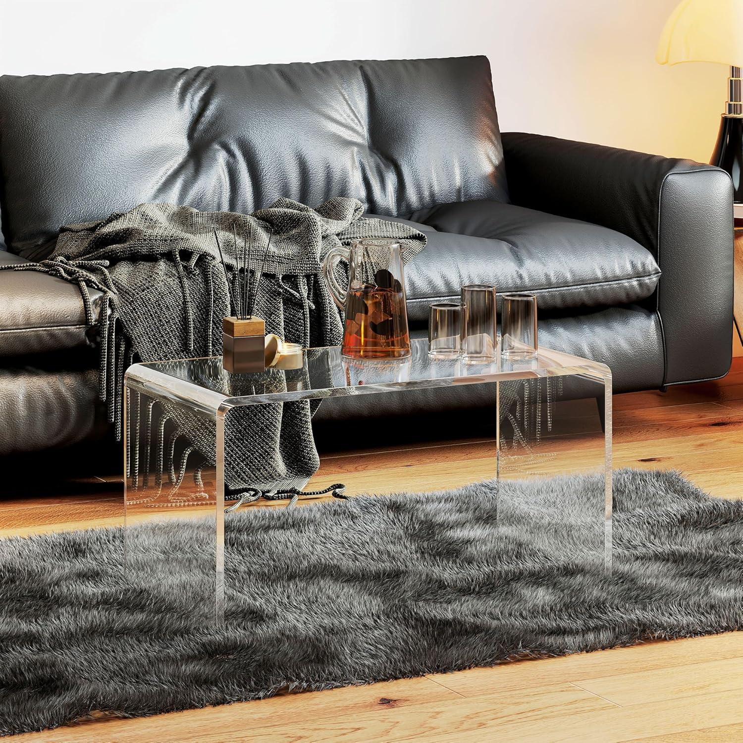 HOMCOM 32" Long Rectangle All Acrylic 15mm Thick Waterfall Coffee Table, Clear