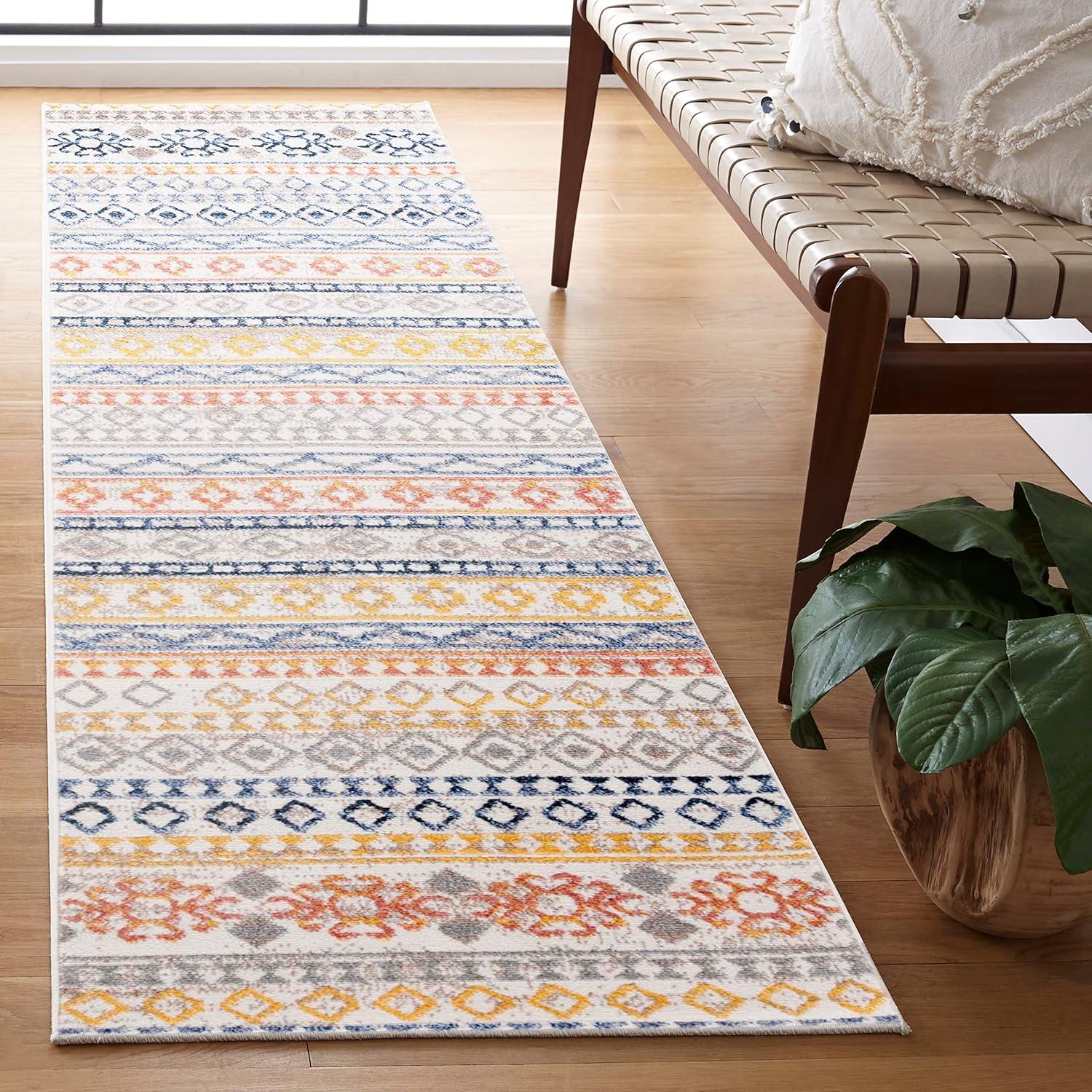 Astoria Ivory & Blue Rust Geometric Boho 6'7" Square Rug