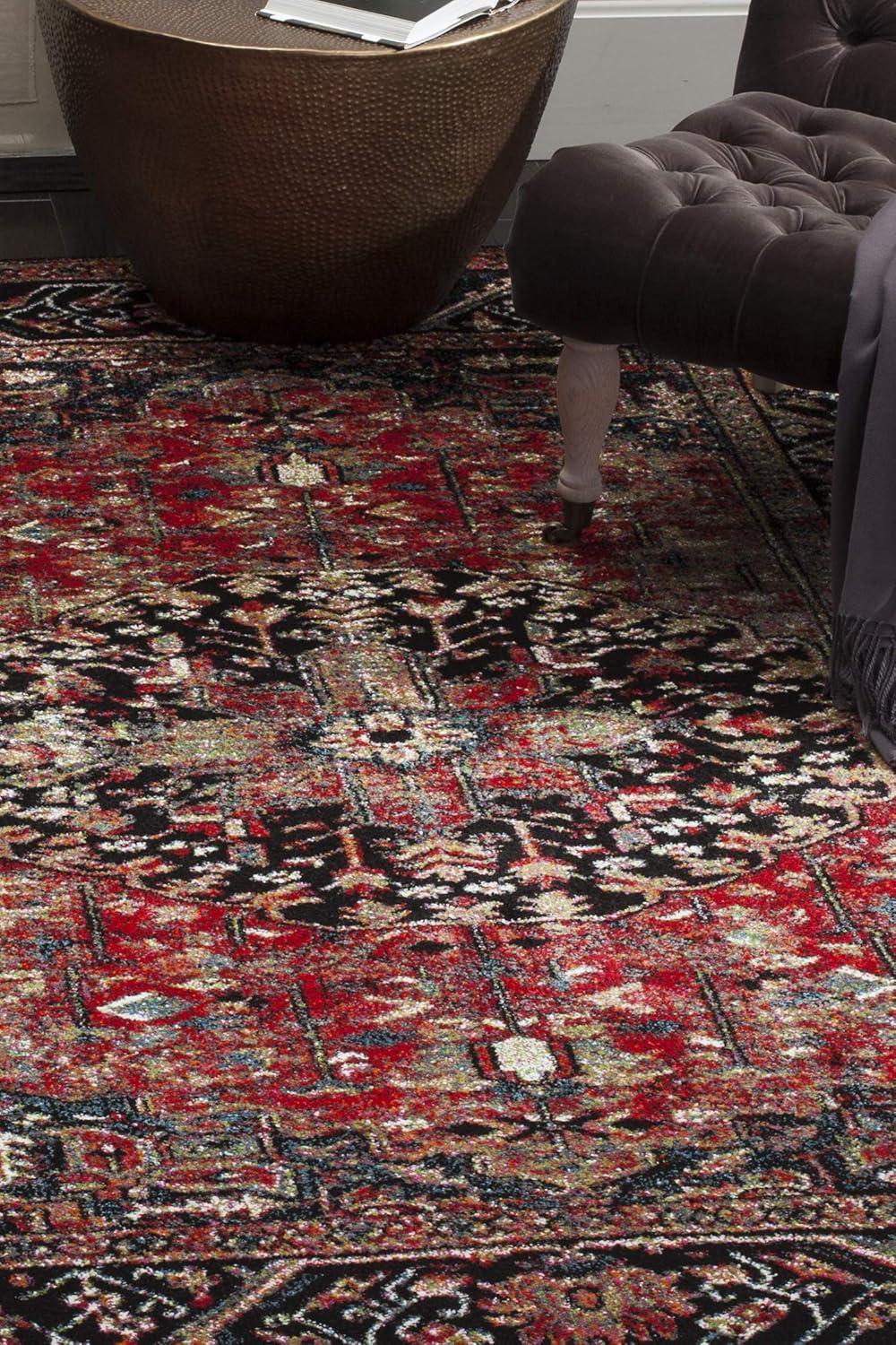 Red and Multicolor Synthetic Oriental 10'6" x 14' Area Rug