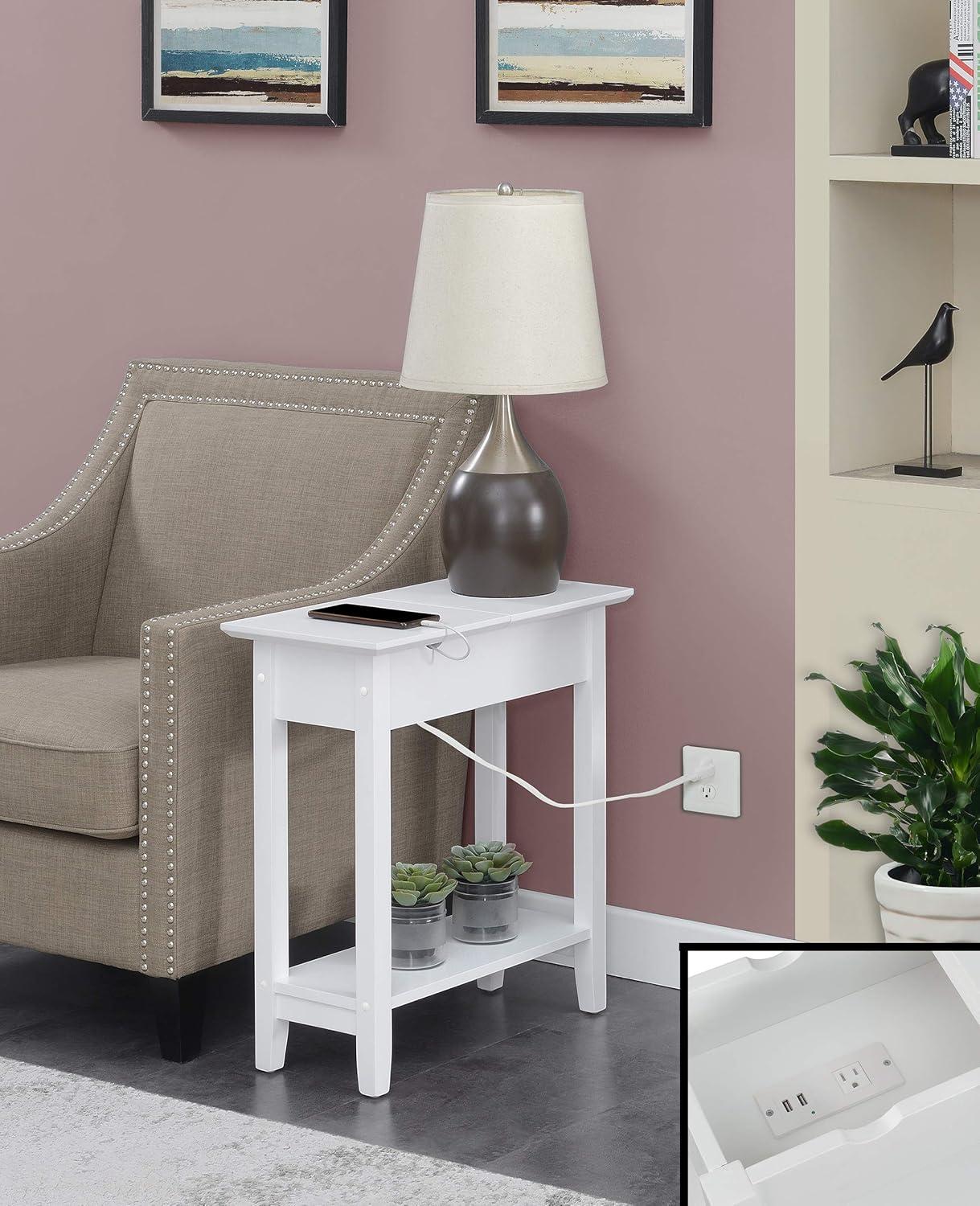 Convenience Concepts American Heritage Flip Top End Table with Charging Station and Shelf, White