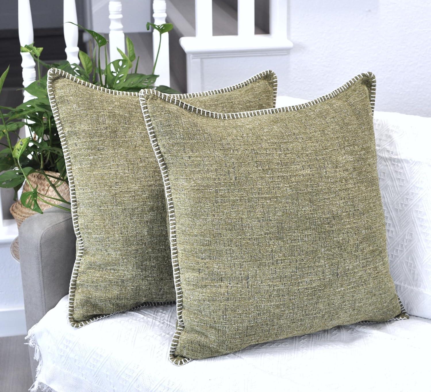 Oveesha Soft Chenille Throw Pillow Covers With Stitched Edge (Set of 2)