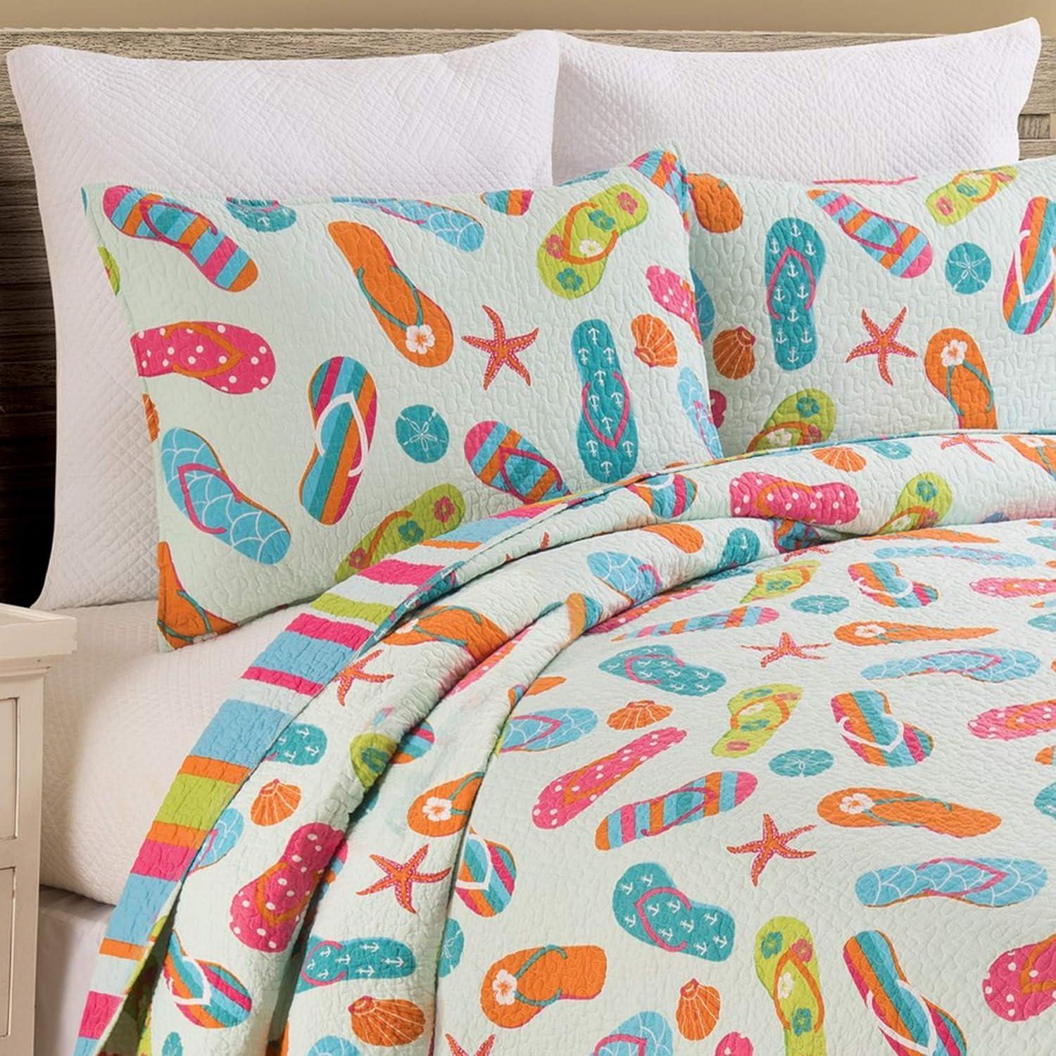 C&F Home Flip Flop Life Cotton Coastal Beach Theme King 3 Piece Beach Quilt Set