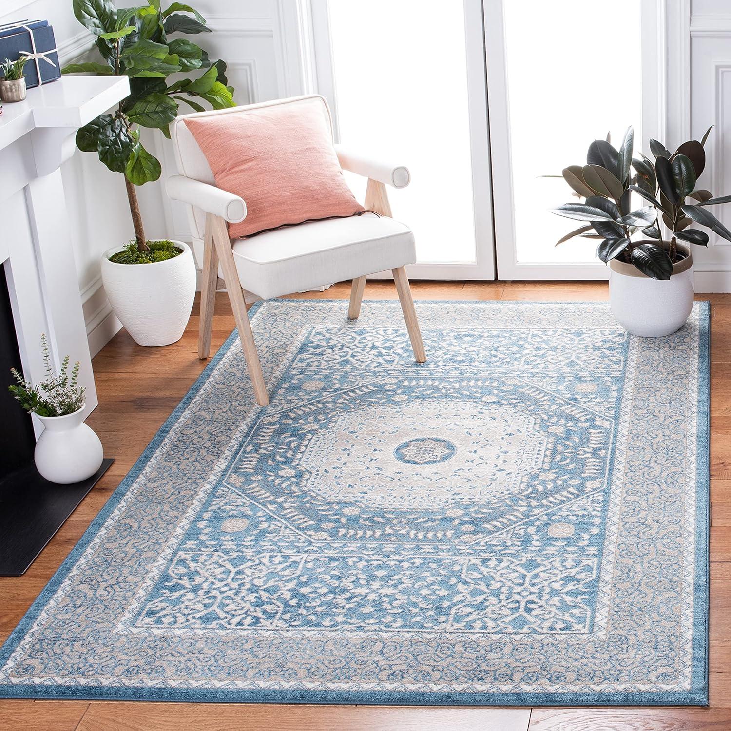 Sofia Blue and Beige Synthetic Rectangular Area Rug