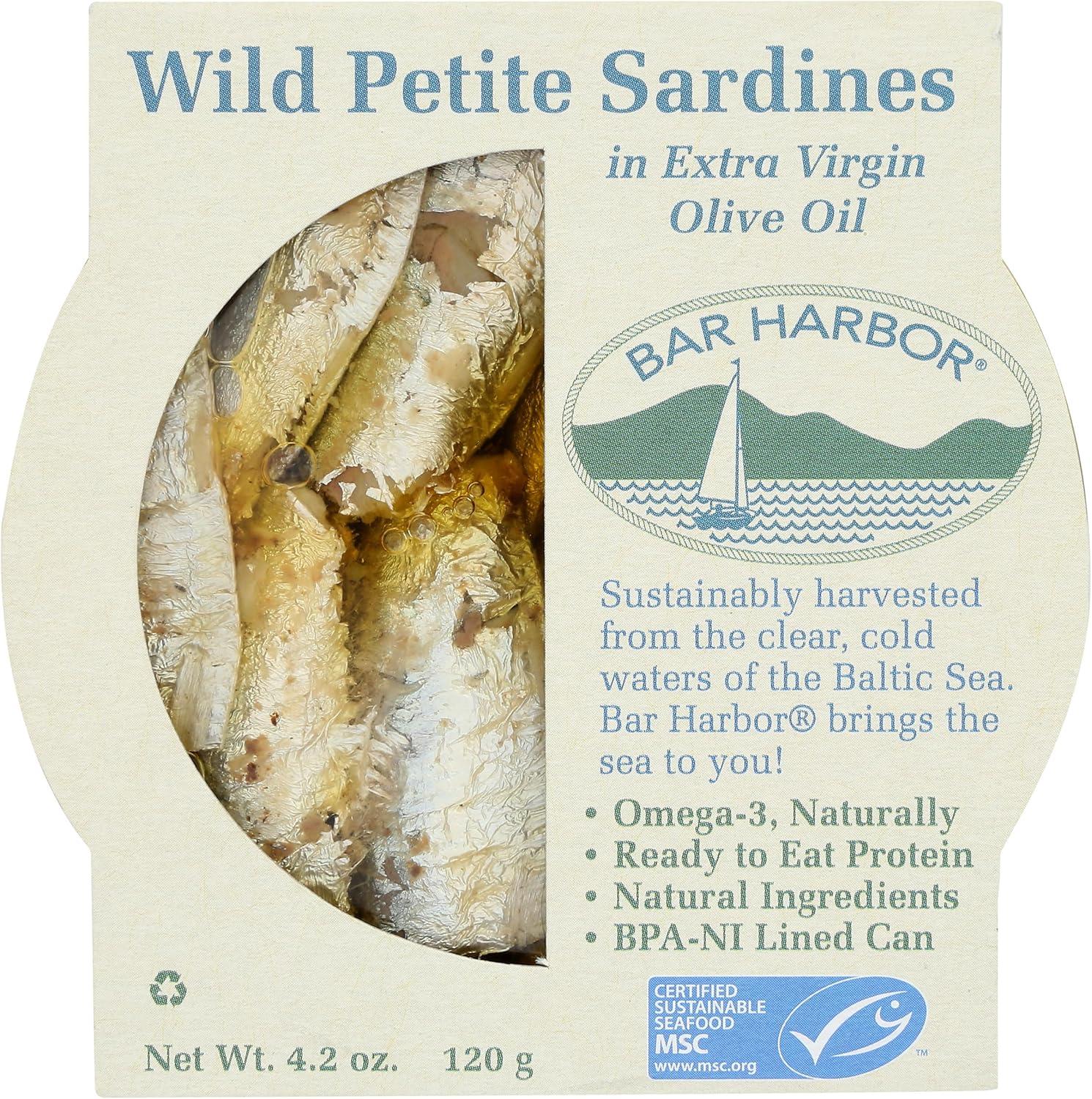 Bar Harbor Wild Petite Sardines in Extra Virgin Olive Oil, 4.2 oz (120 g)