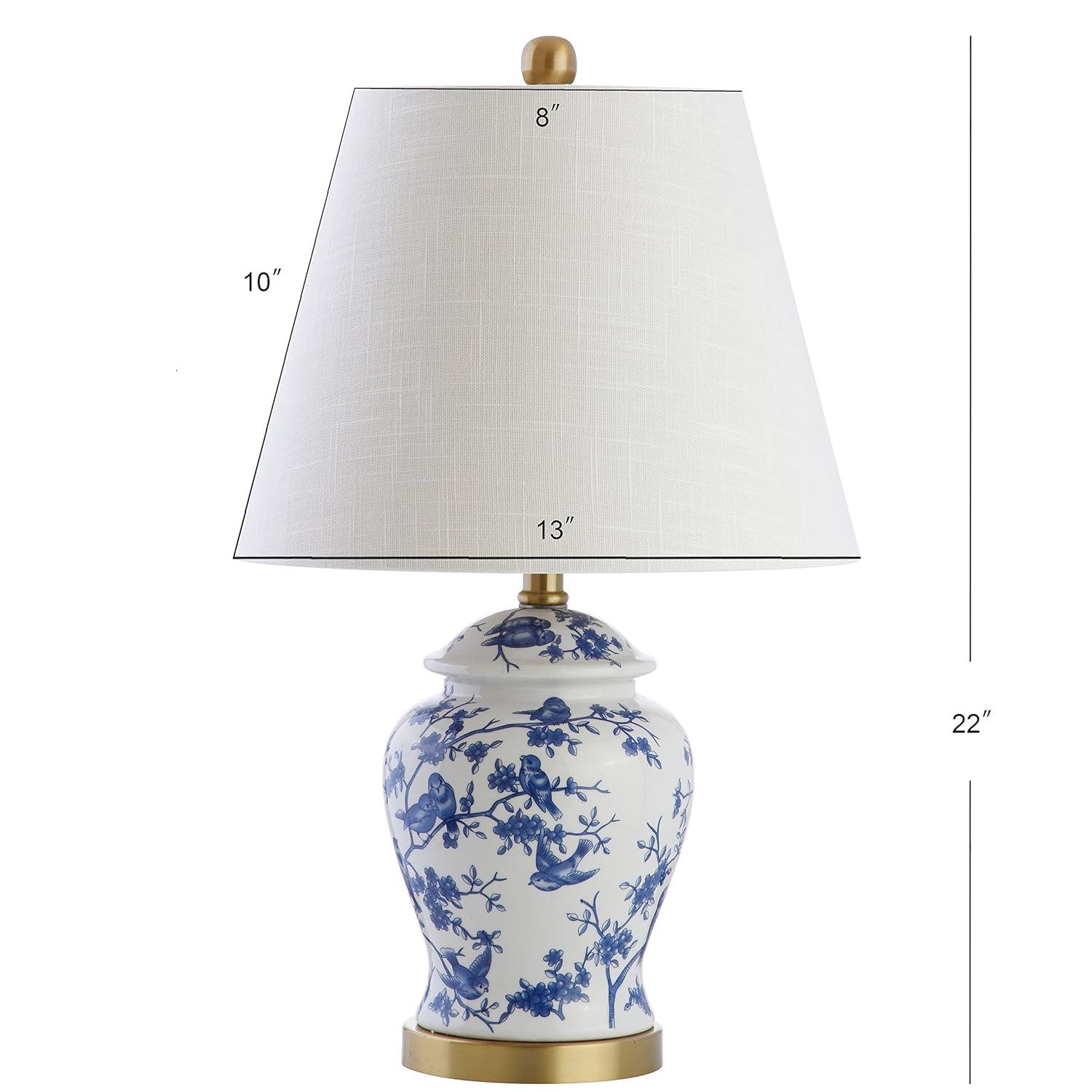 JONATHAN Y Penelope 22" French Country Cottage Ceramic/Iron Chinoiserie Ginger Jar LED Table Lamp, Navy/White