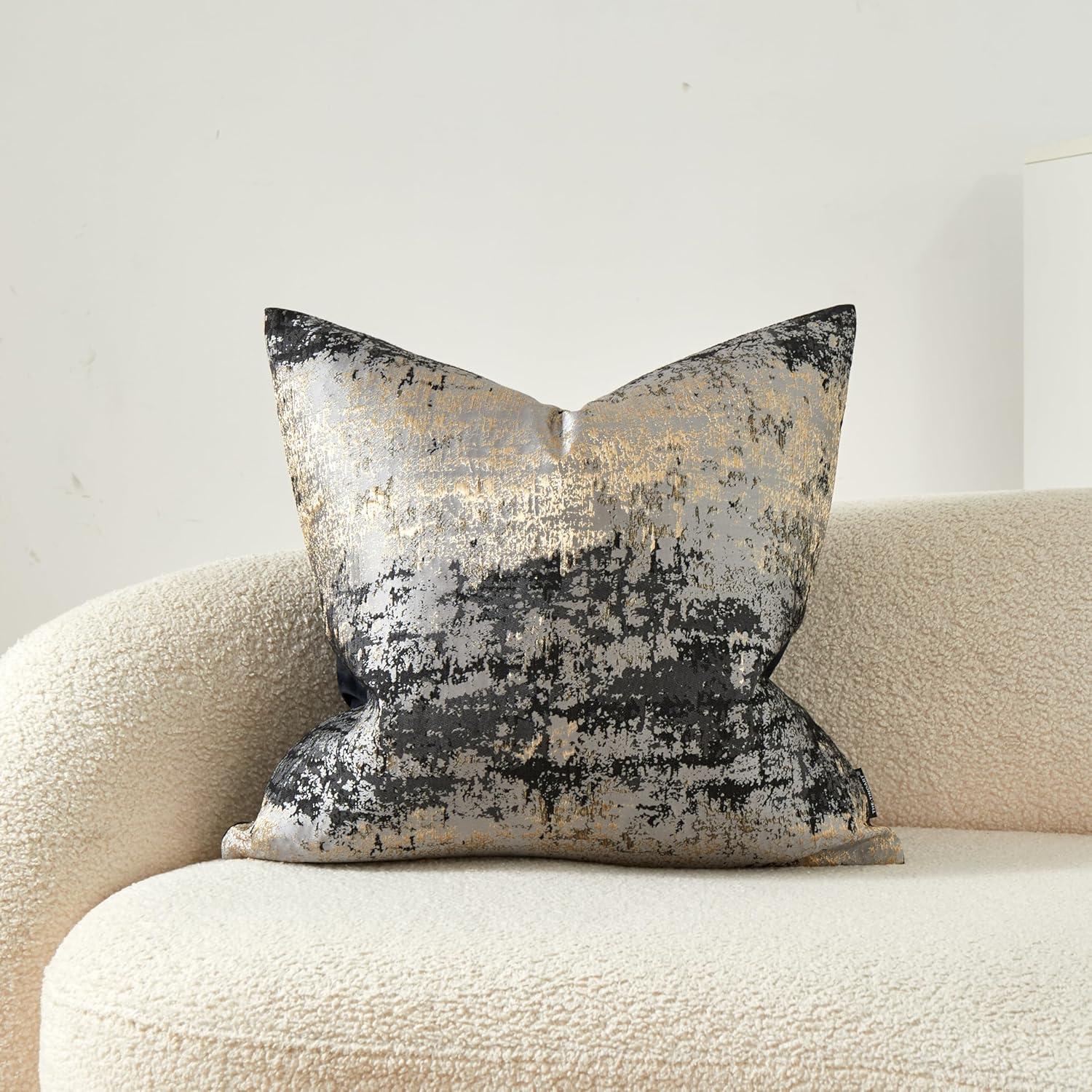 18'' Gold and Black Polyester Euro Throw Pillow Cover