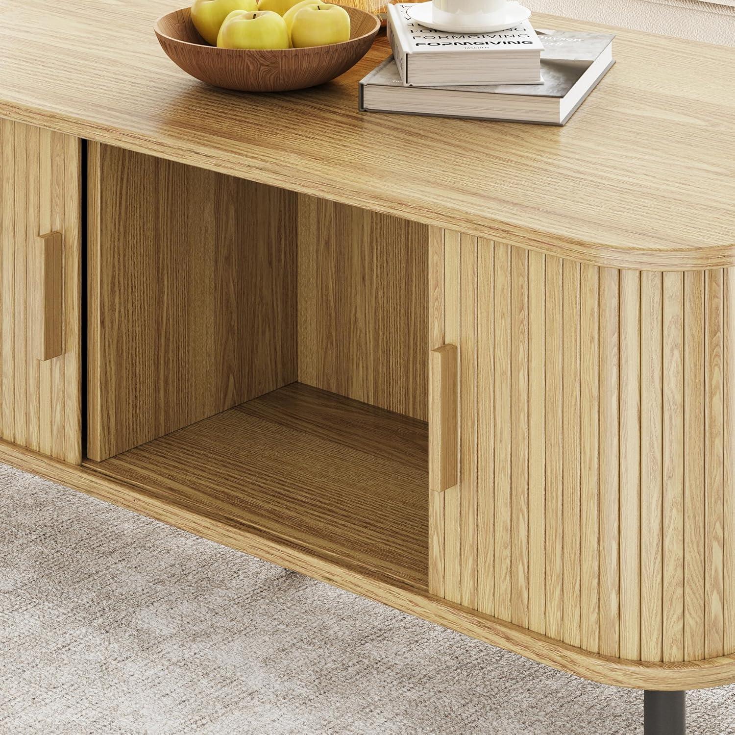 Latitude Run® Coffee Table with Storage, 47.2" Modern Coffee Tables for Living Room, Rectangle Center Table with Sliding Tambour Door & Adjustable Leg for Living Room