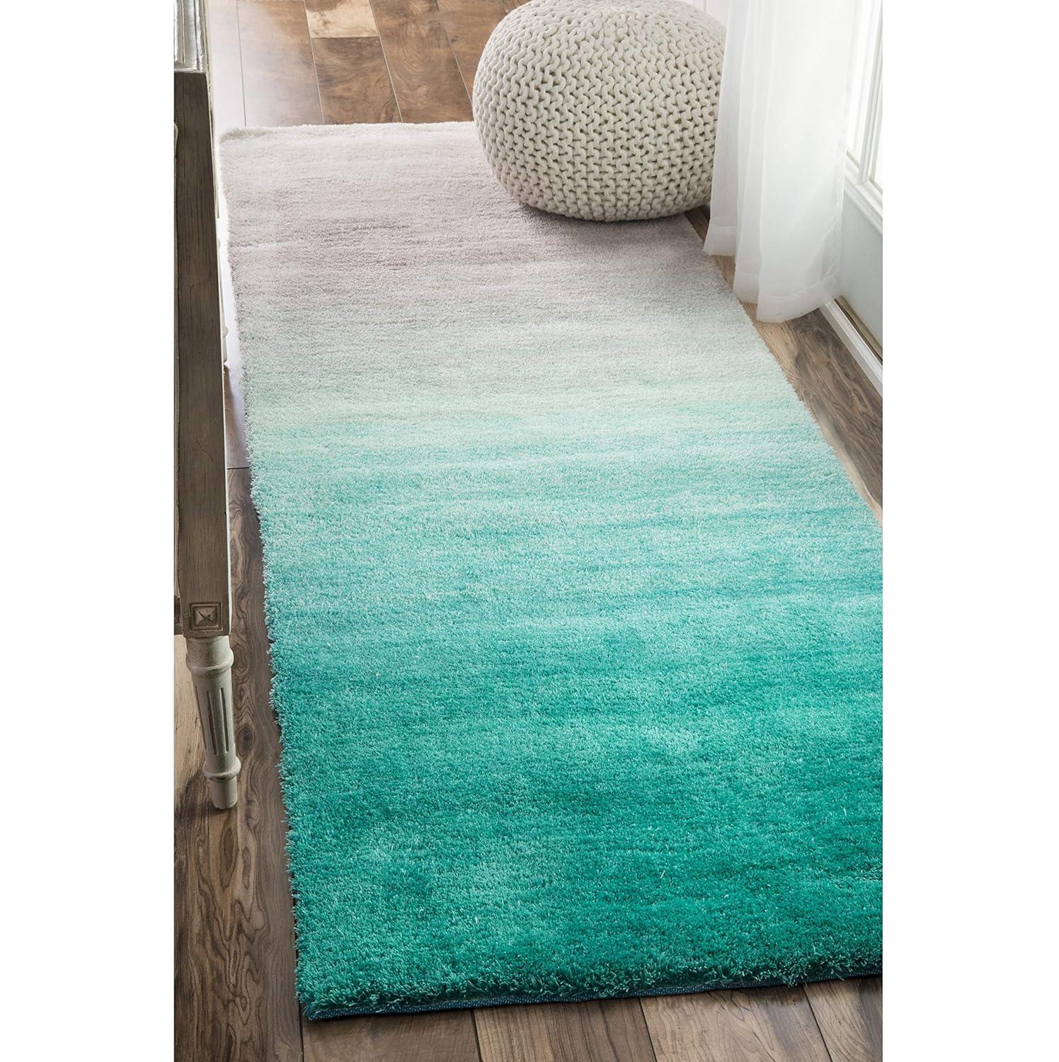 Nuloom Handmade Ombre Shag Shags Runner Indoor Area Rug - Turquoise 2' 6" x 8'