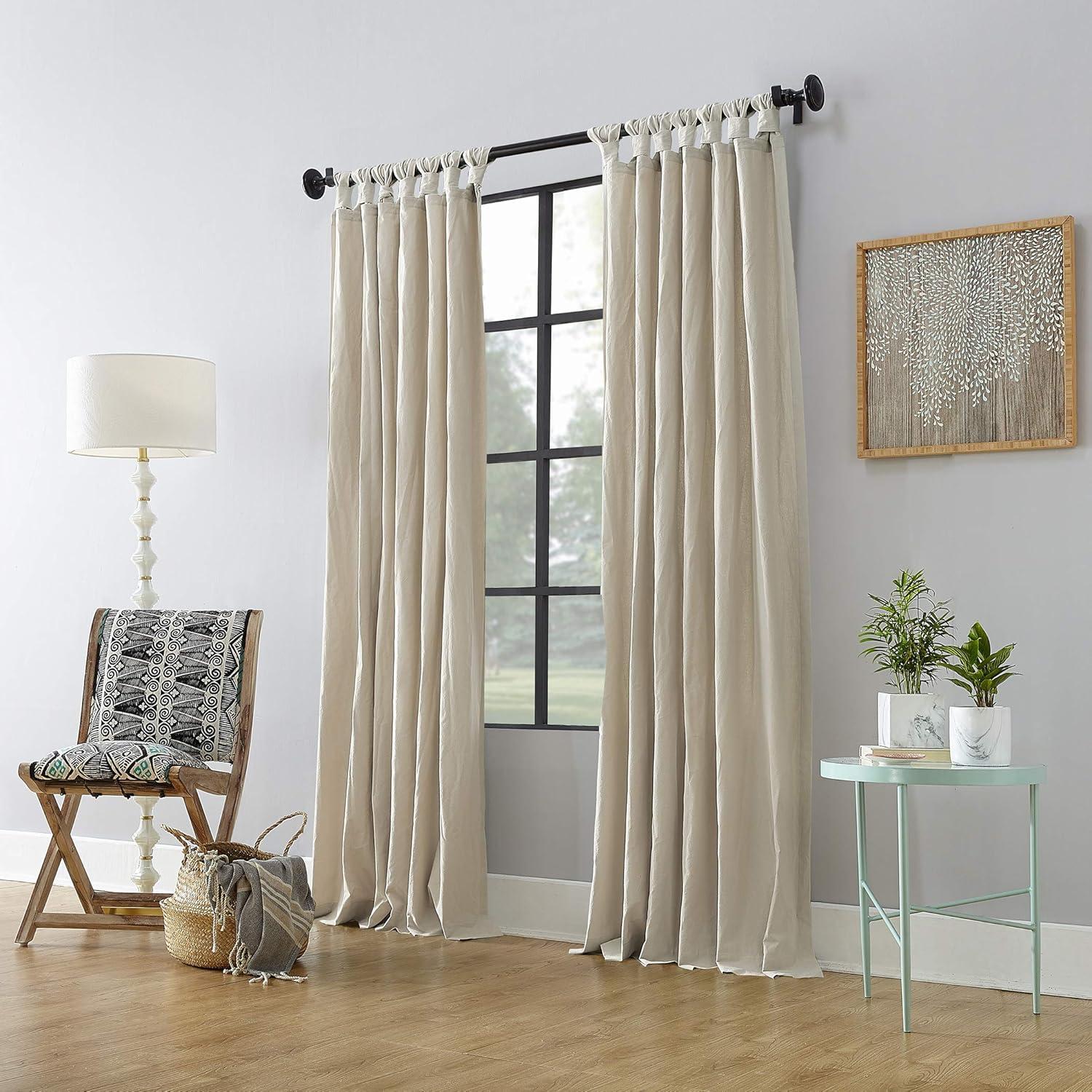 52"X63" Archaeo Light Filtering Washed Cotton Twist Tab Curtain Panel Oat: Modern Window Treatment, Machine Washable