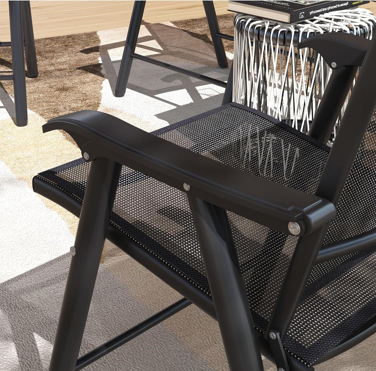 Outsunny Set of 2 Patio Folding Chairs, Stackable Outdoor Sling Chairs with Armrests for Lawn, Camping, Dining, Beach, Metal Frame, Gray