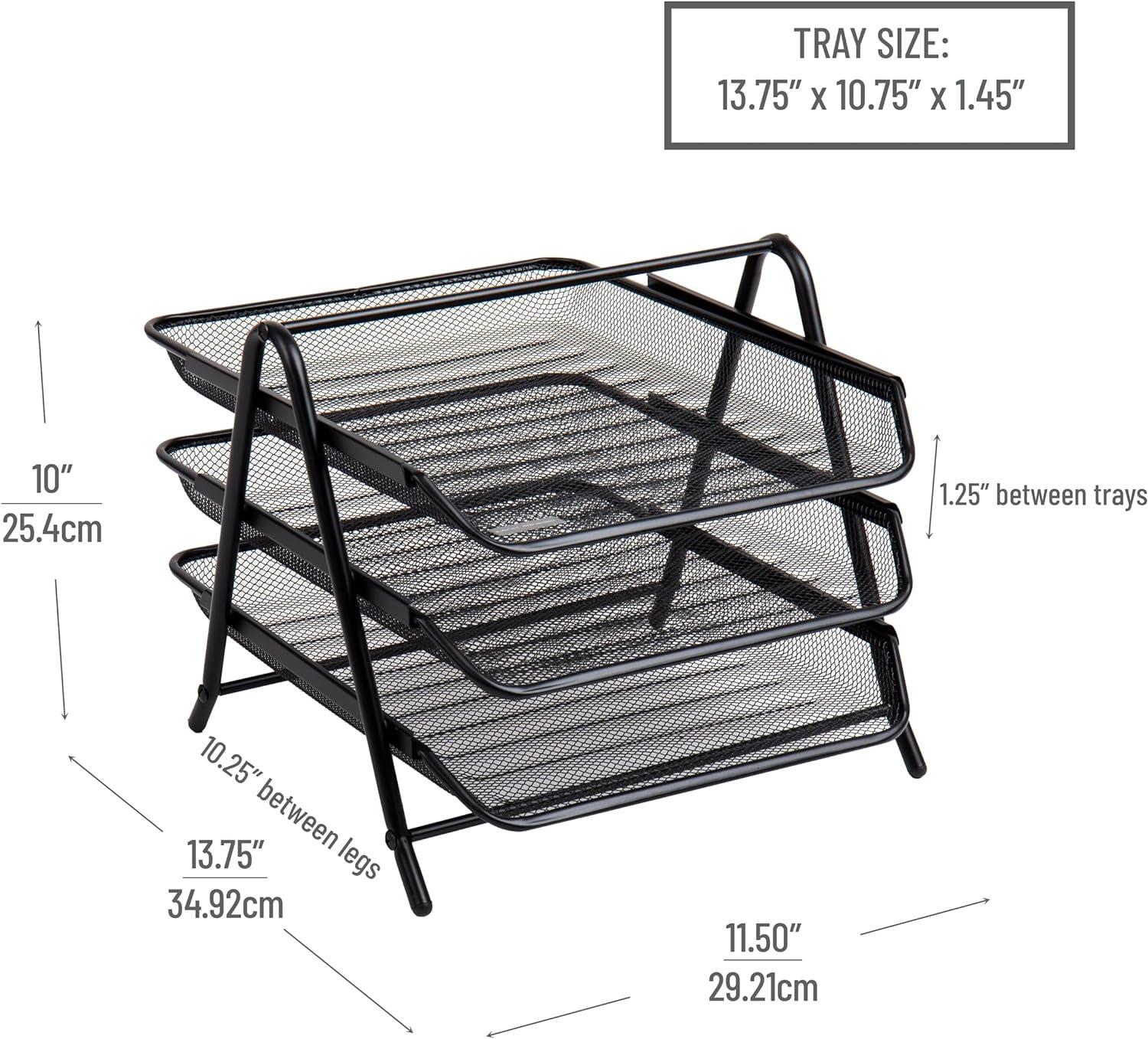 Black Steel Mesh 3-Tier Letter Tray Organizer