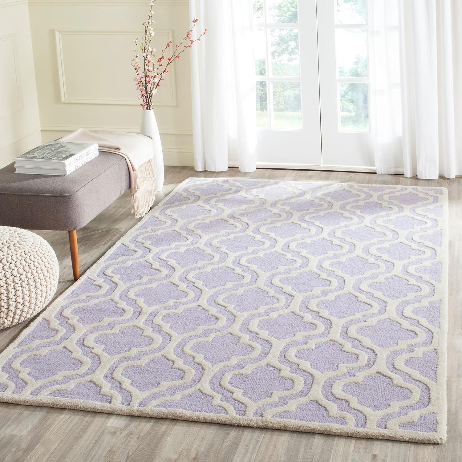 Lavender and Ivory Hand-Tufted Wool Geometric Rug 3' x 5'