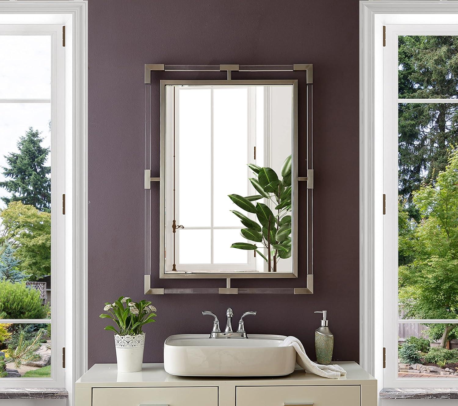 Meridian Furniture 452-M Ghost Collection Modern | Contemporary Mirror, Acrylic/Brushed Silver, 28" W x 1" D x 38" H
