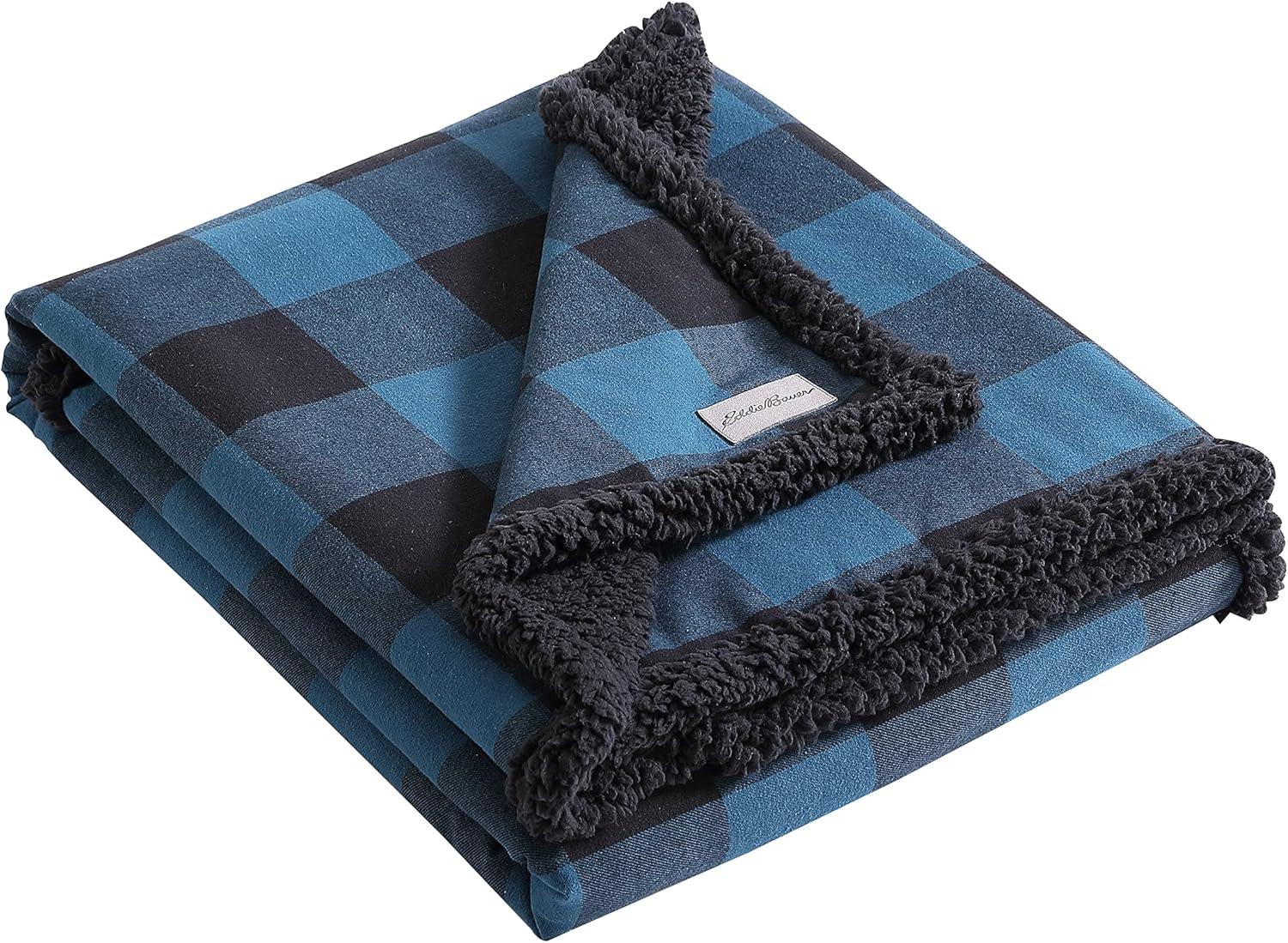 20"x20" Oversize Cabin Plaid Square Throw Pillow with 50"x60" Cabin Plaid Throw Blanket Set Blue/Black - Eddie Bauer