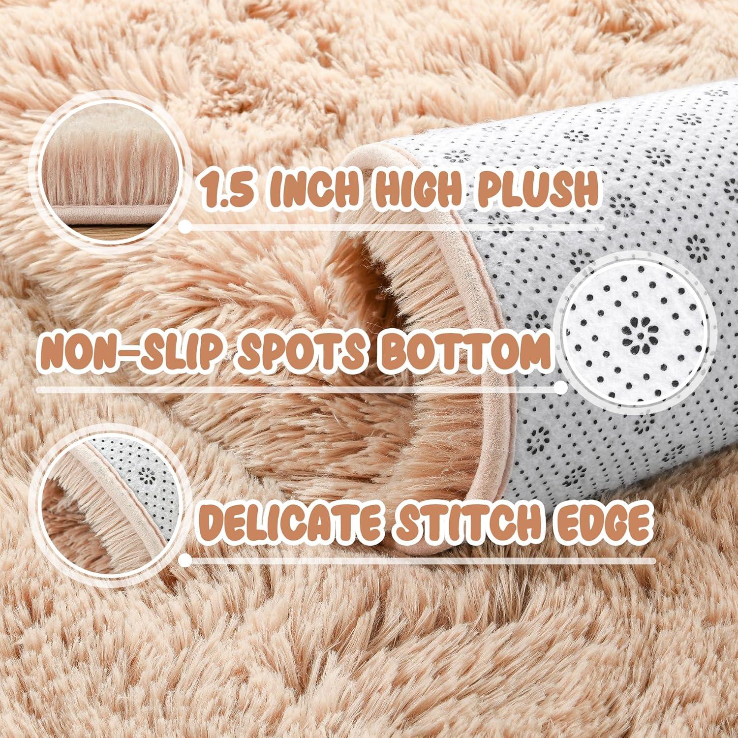 FlyDOIT Large Area Rugs for Living Room, 5x8 Feet Tie-Dyed Beige Shaggy Rug Fluffy Throw Carpets, Ultra Soft Plush Modern Indoor Fuzzy Rugs for Bedroom Girls Kids Nursery Room Dorm Home Decor