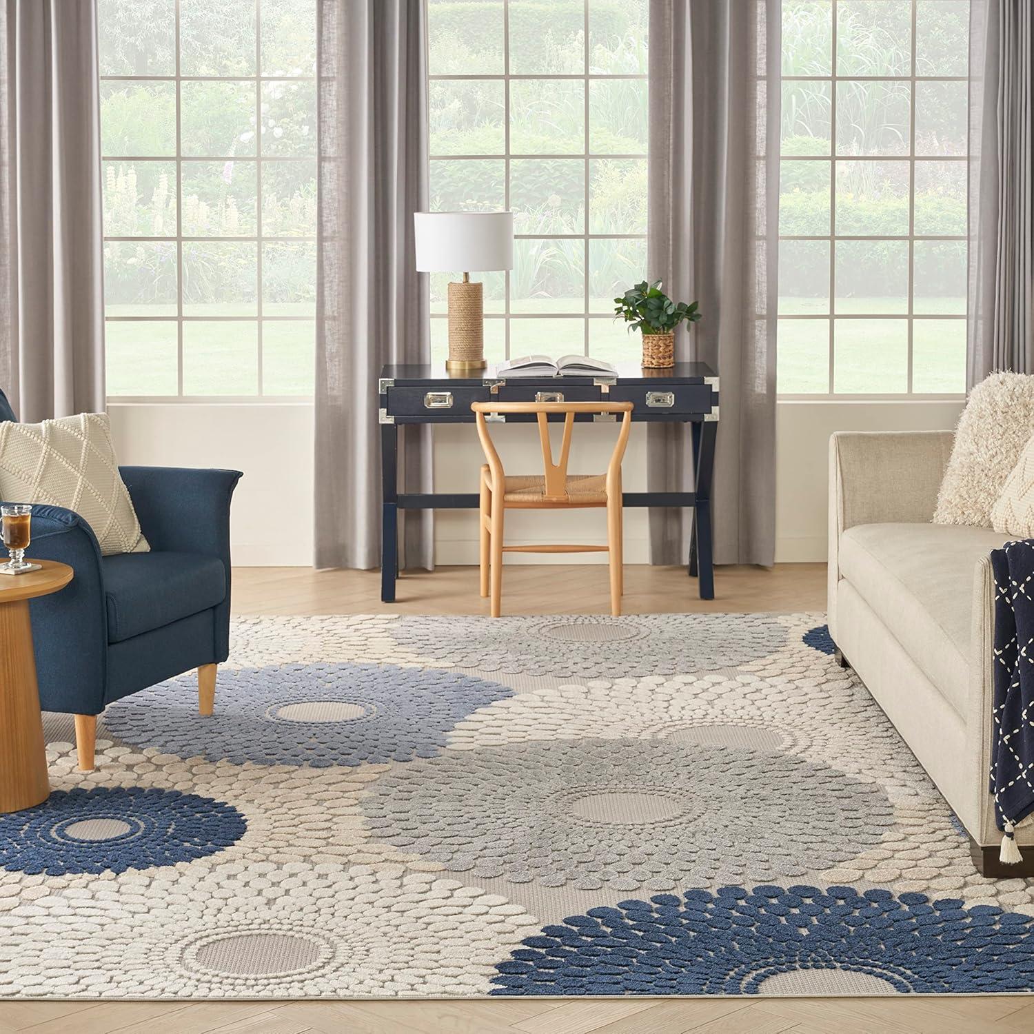 Nourison Aloha Bold Geometric Flatweave High-Low Indoor Outdoor Area Rug Blue/Grey 7'10" x 10'6"