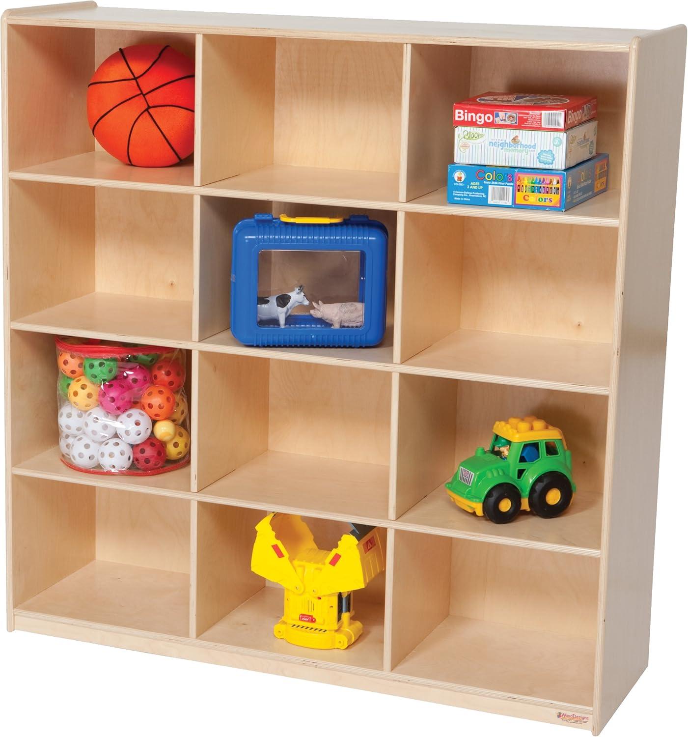 Natural Wood 12-Cubby Preschool Storage Unit