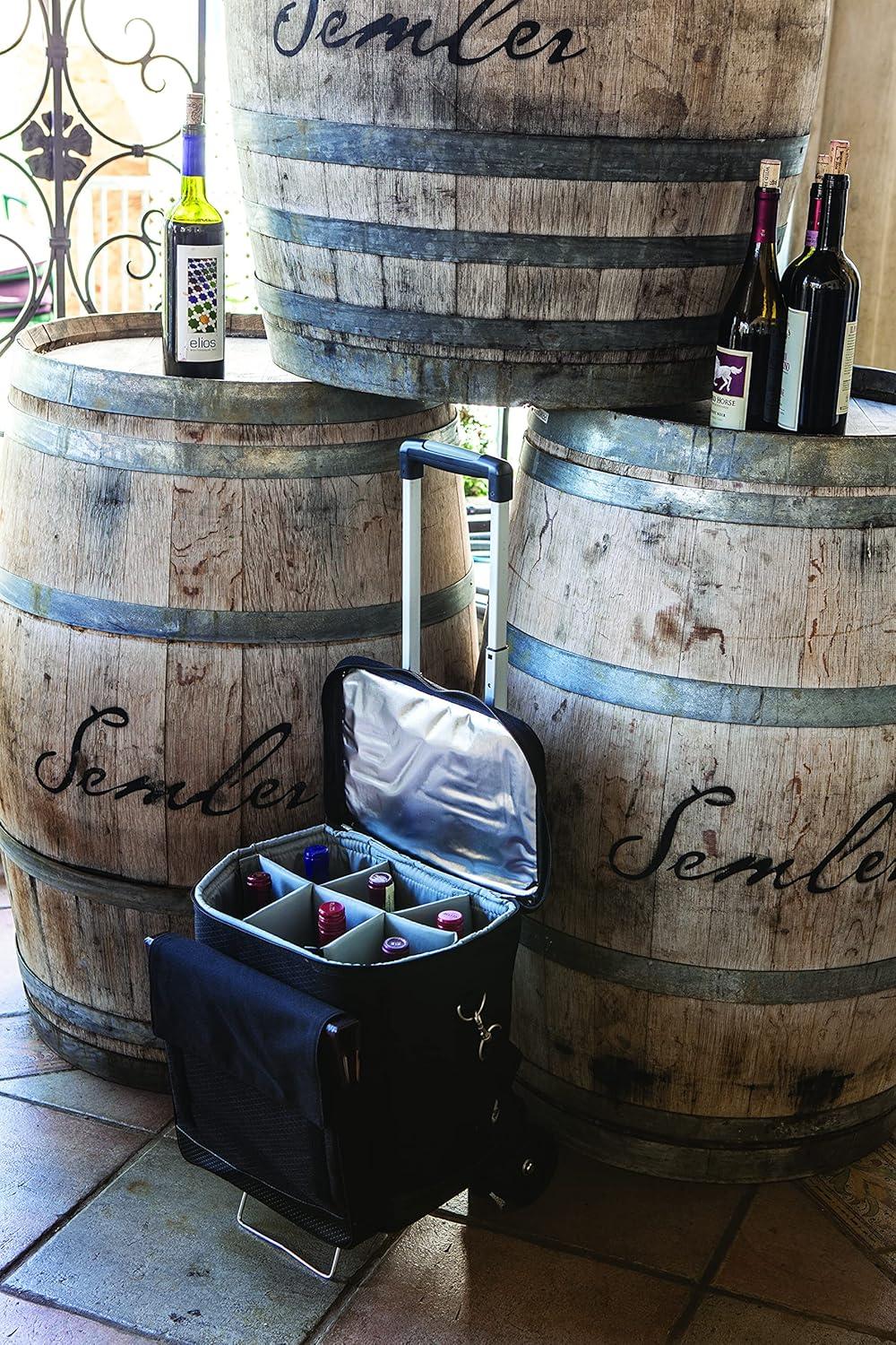 Arlmont & Co. Cellar 6-Bottle Wine Carrier & Cooler Tote with Trolley - Insulated Traveling Portable Wine Bag