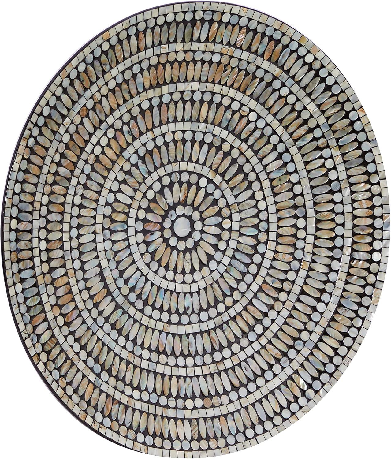 27" Space-Themed Round Wooden Wall Decor with Pearl Mosaic