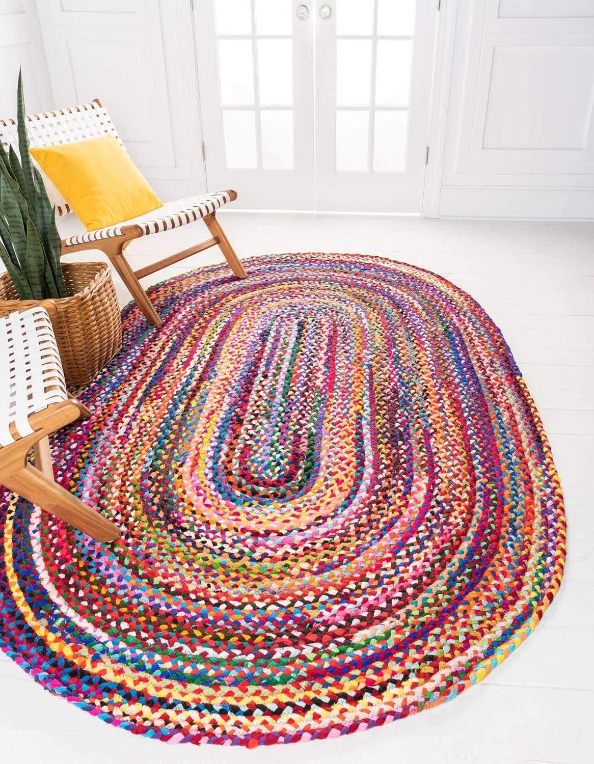 Handmade Multicolor Oval Cotton Braided 4' x 6' Rug