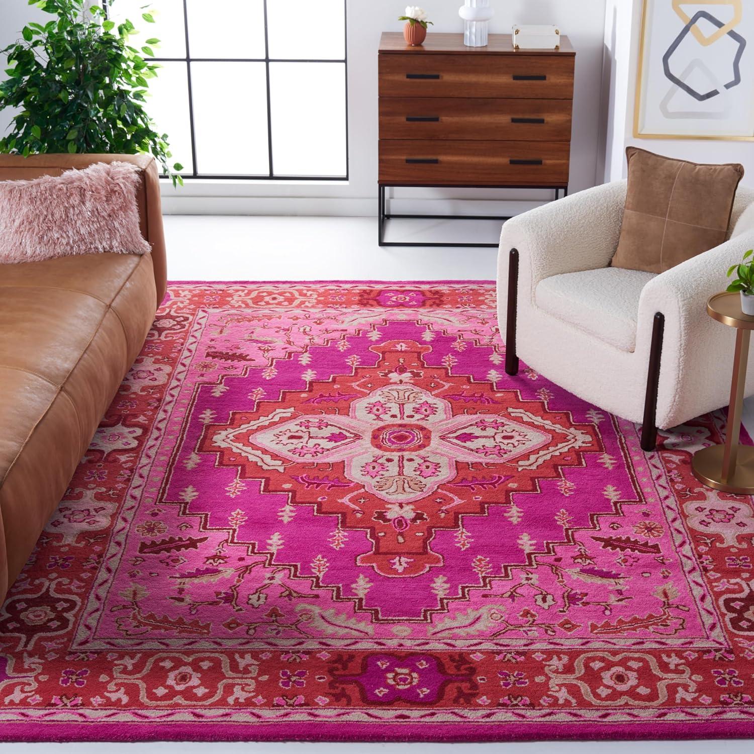 SAFAVIEH Bellagio Major Bordered Wool Area Rug, Red/Pink, 10' x 14'