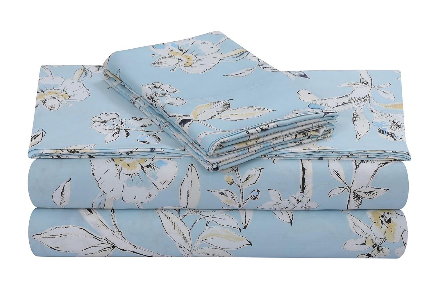 Tribeca Living Tribeca Living Printed 300 Thread Count Sheets 100% Egyptian-Quality Cotton With Sateen Weave Floral Sheet Set