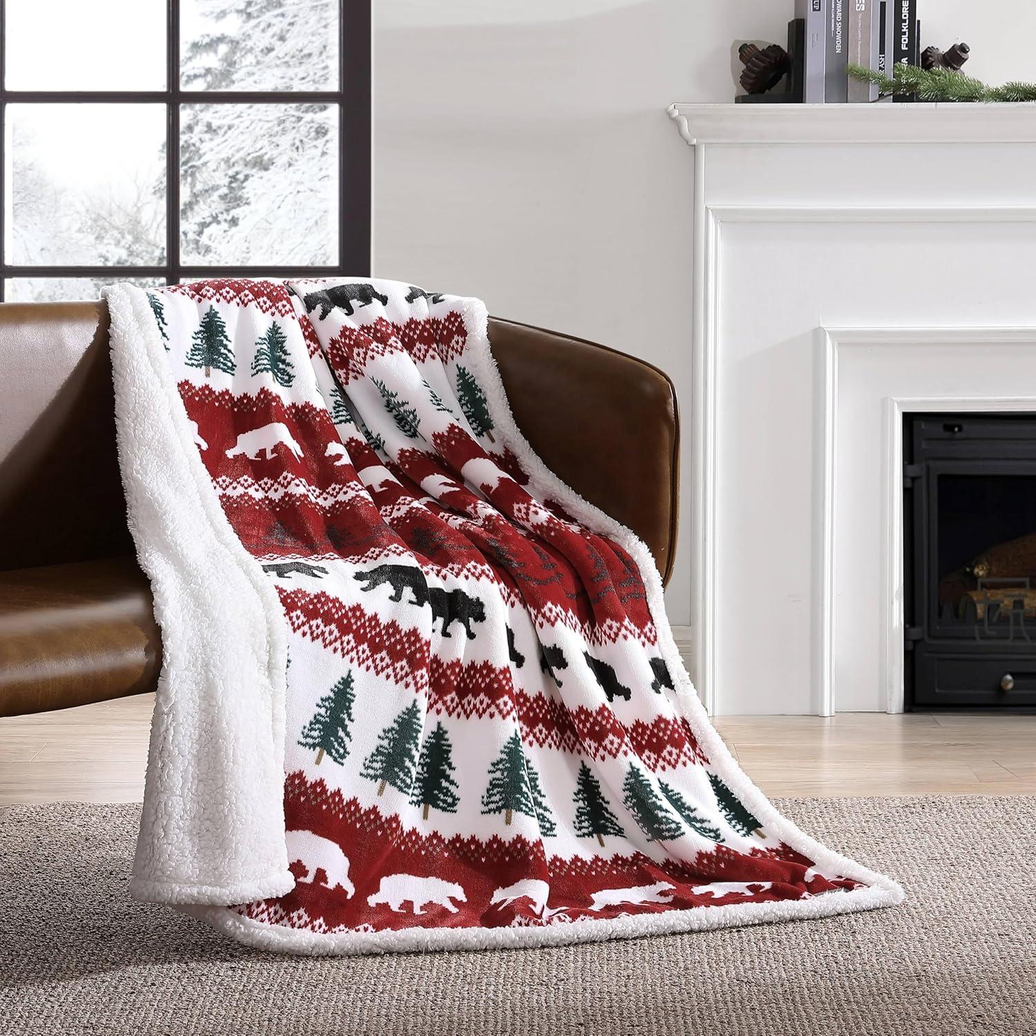 50"x60" Grizzly Peak Reversible Throw Blanket Red - Eddie Bauer: Soft Fleece, Shearling Popcorn, Travel-Ready