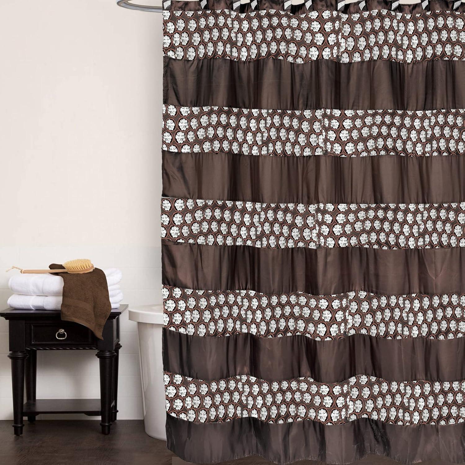 Zahari Home Sinatra Bathroom Shower Curtain Glamorous Bling Fabric Shower Curtain, 72"x70", Brown