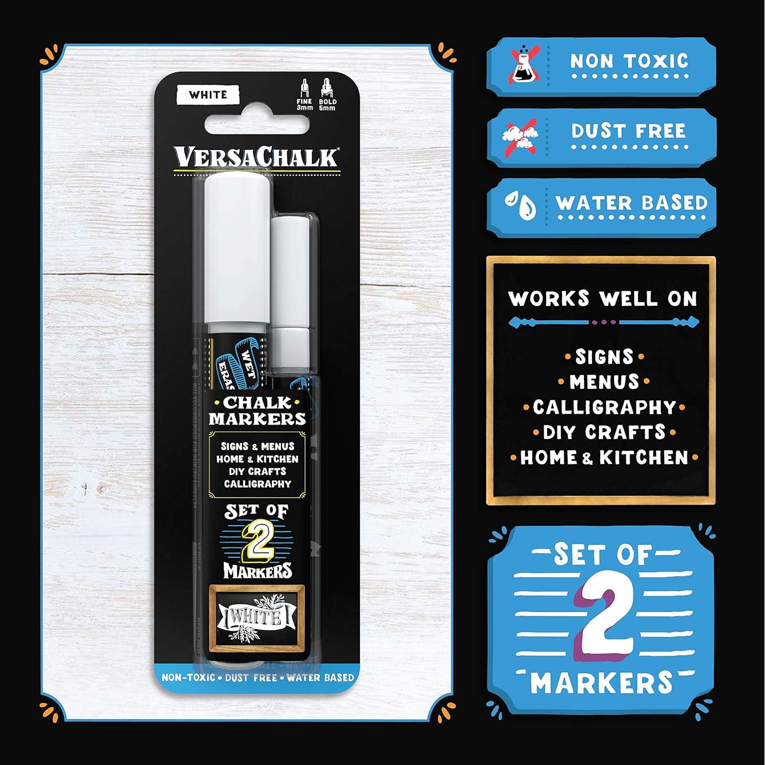 VersaChalk VersaChalk White Liquid Chalk Markers - 2 set, Wet Erase, for Chalkboards & Glass