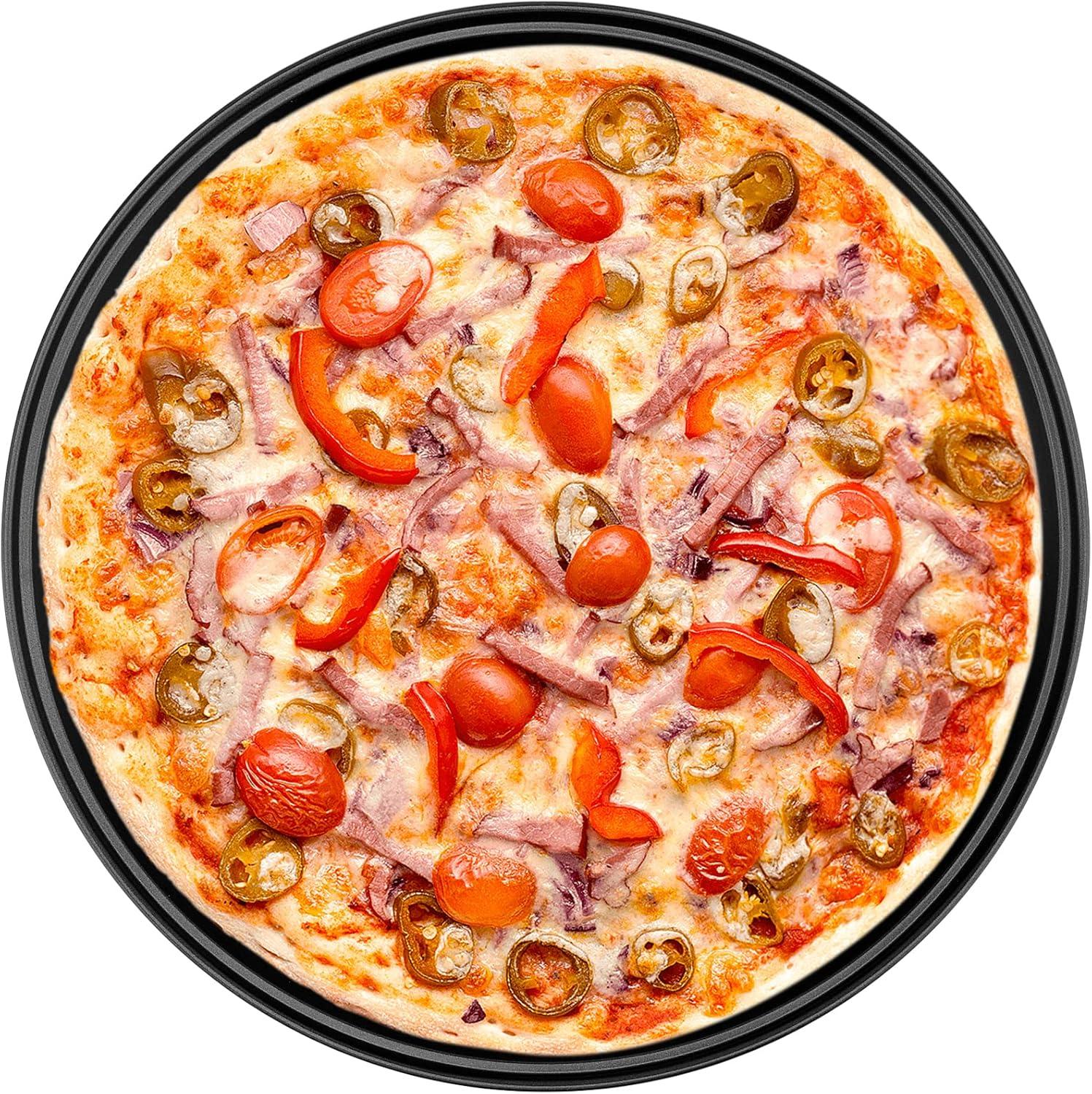 MANCHAP 4 Pack 12 Inch Round Pizza Baking Pan with Holes, Pizza Pan for Oven, Carbon Steel Non-stick Pizza Crisper Pan for Home Restaurant Baking, Black