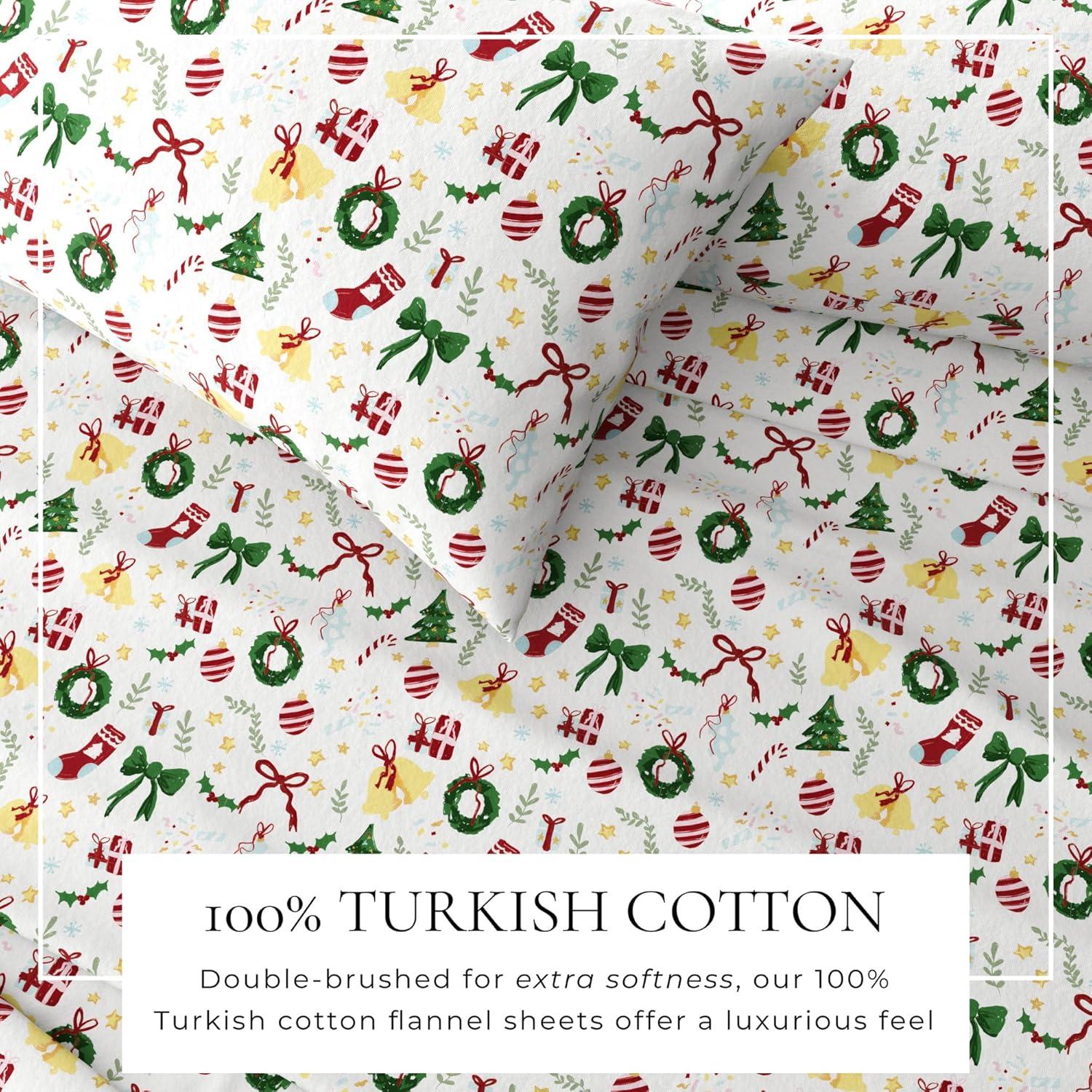 FreshFolds 100% Turkish Cotton Holiday Printed Flannel Sheet Set
