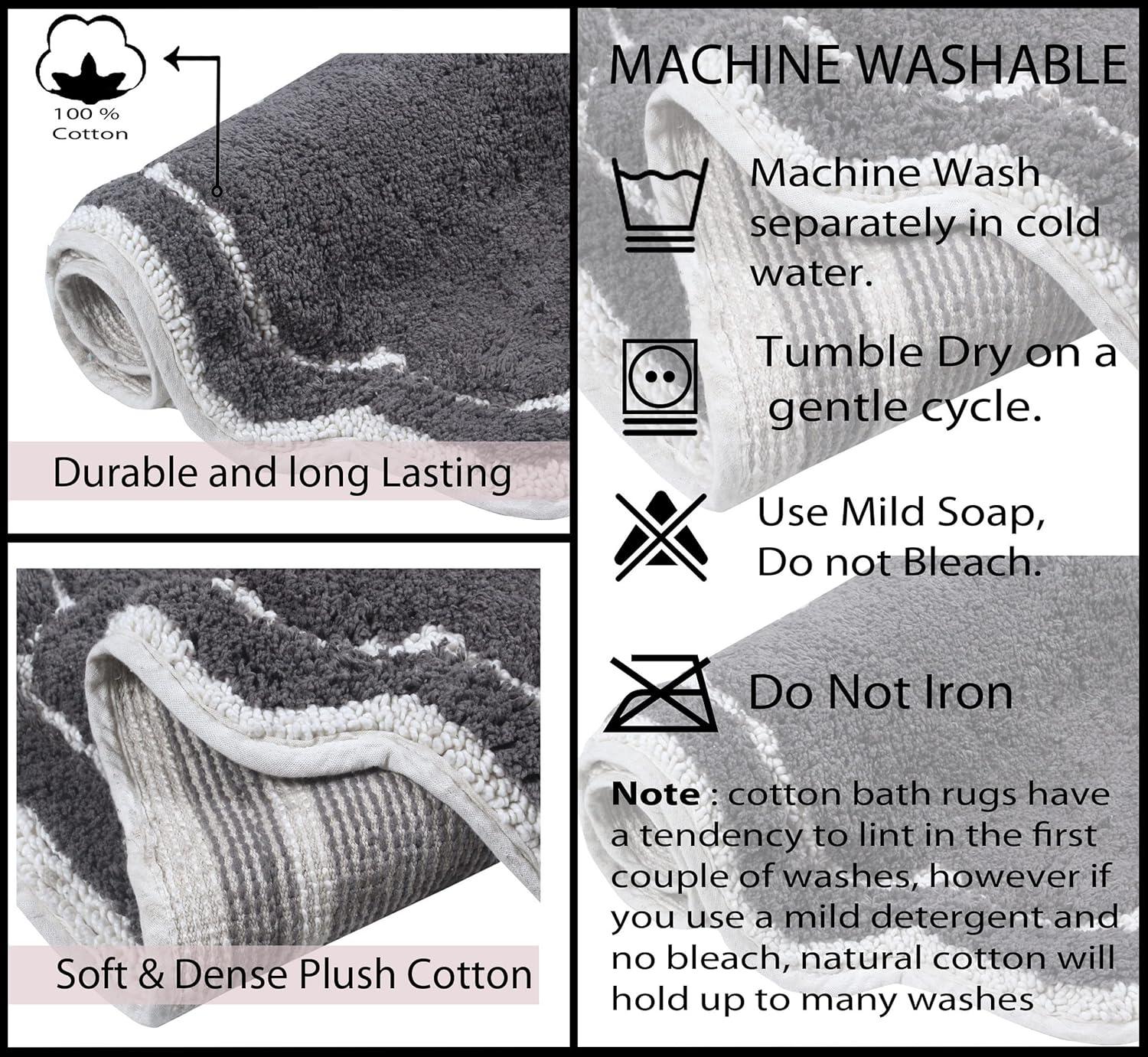 Modern Fluffy Tufted Cotton Bath Mat 21" x 34" in Dark Gray