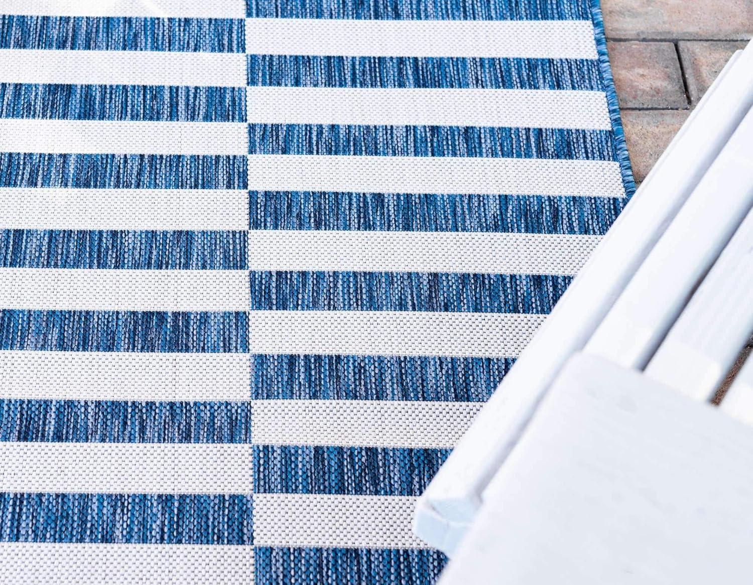 Unique Loom Outdoor Striped Collection Area Rug - Striped (4' 1" x 6' 1" Rectangle Blue/Ivory)