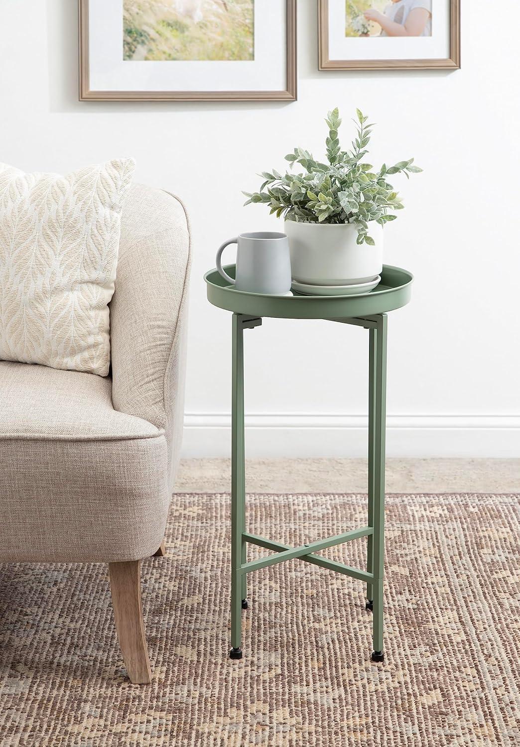 Kate and Laurel Celia Round Metal Foldable Tray Accent Table