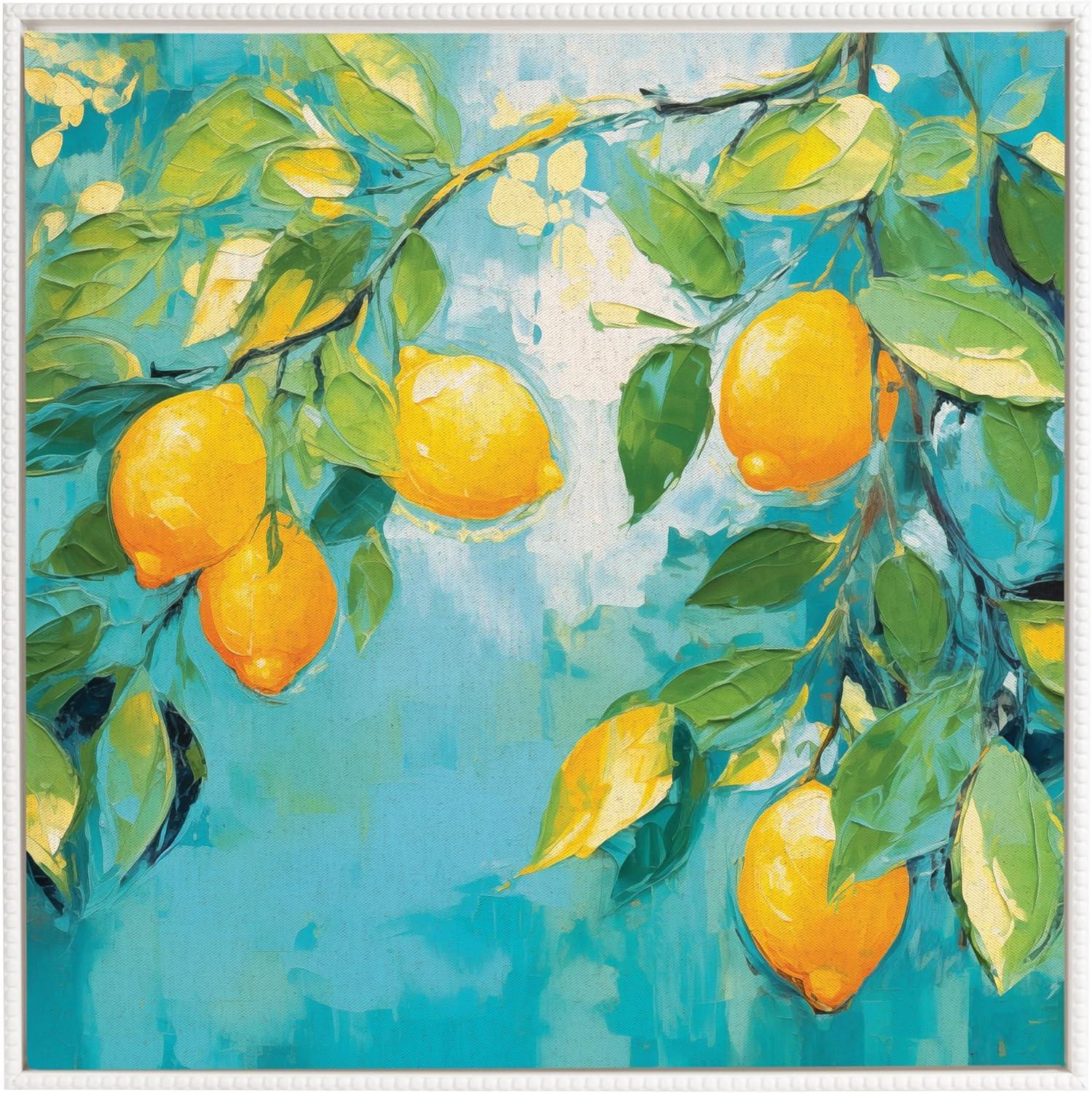 Beaded White Framed Lemon Tree Canvas Wall Art, 30x30