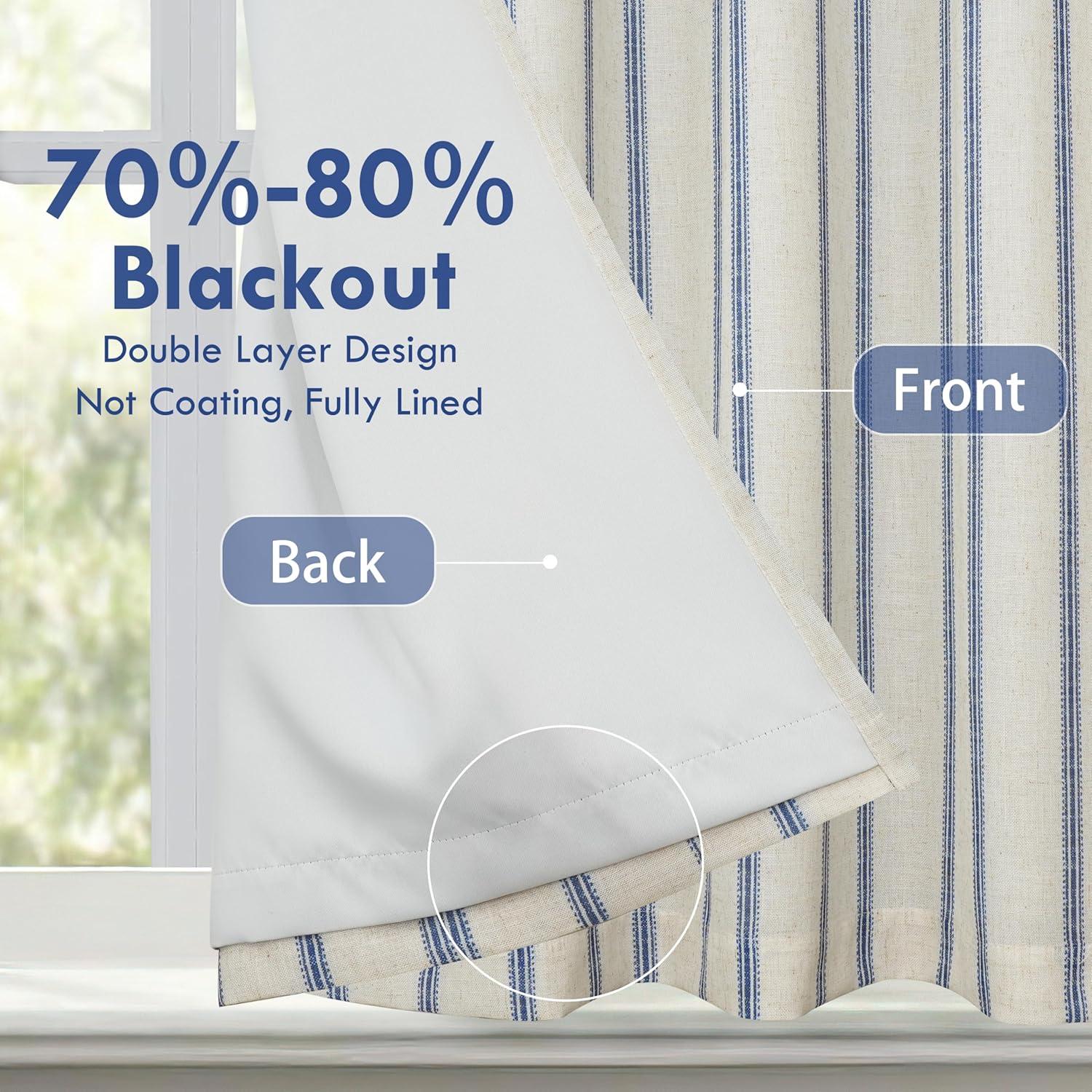 DriftAway Farmhouse Double Layer Linen Blackout Tie Up Curtains Thermal Insulated Vertical Striped Fully Lined Balloon Roman Shade Bathroom Window Adjustable Rod Pocket 25 Inch by 47 Inch Navy