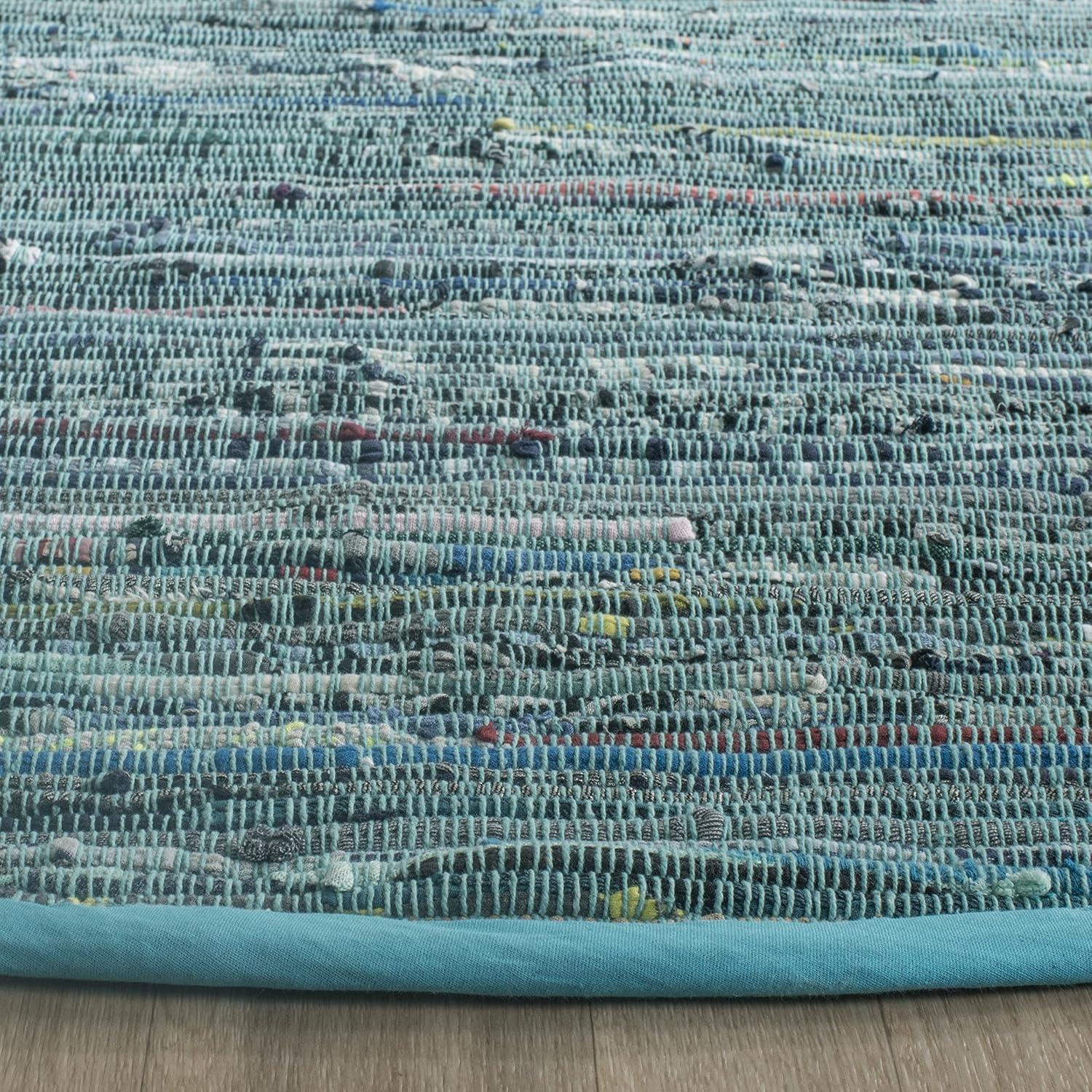 Rag Rug RAR121 Hand Woven Indoor Accent Rug - 4' Round - Blue/Multi - Safavieh