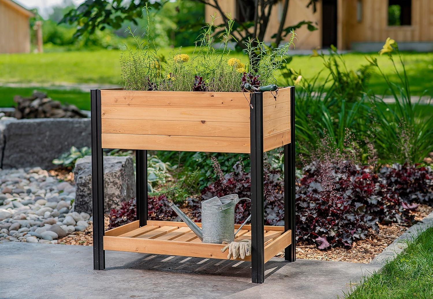 Mezza 42" Cedar Raised Herb Garden Bed with Black Aluminum Posts