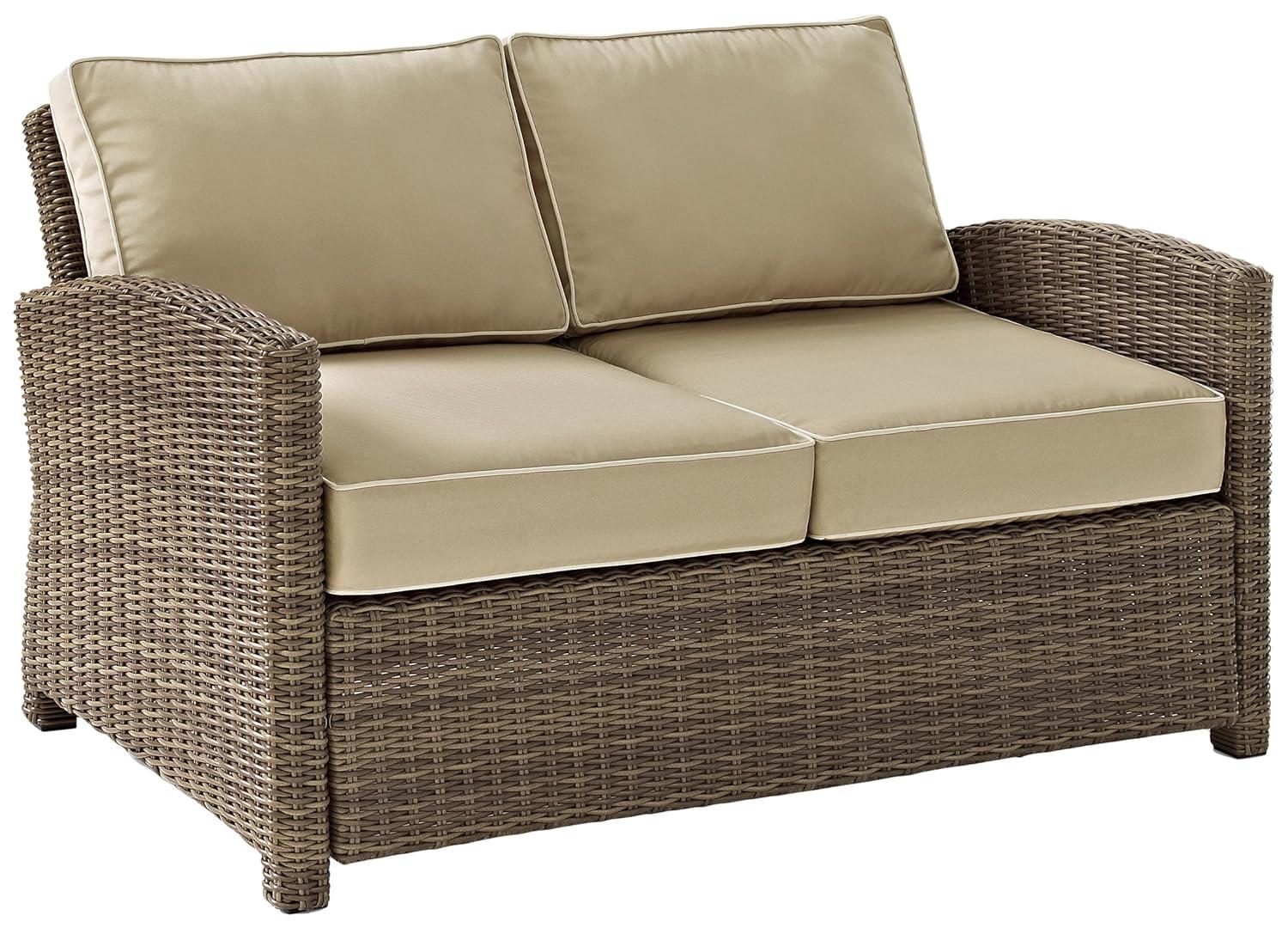 Crosley Bradenton Outdoor Wicker Loveseat with Sand Cushions: Steel Frame, UV-Resistant